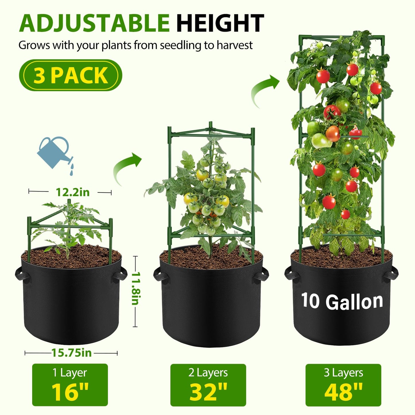 Suntee 2 Pack 48" Large Artificial Ferns, 3 Pack Tomato Cage with 10 Gallon Grow Bags