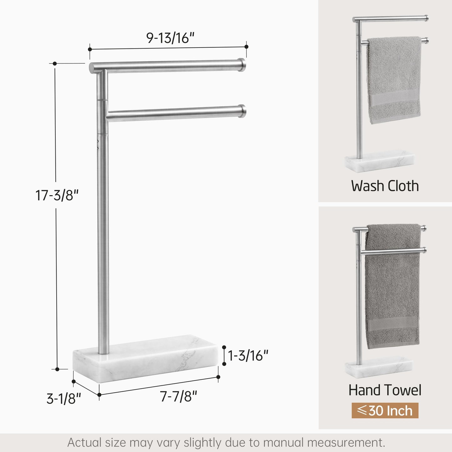 KES Hand Towel Holder Stand for Bathroom, Countertop Towel Stand Swivel with Marble Base, 17.3" 2 Arms Hand Towel Holder Freestanding Counter Top 18/8 Stainless Steel Brushed Finish, BTH233A-2