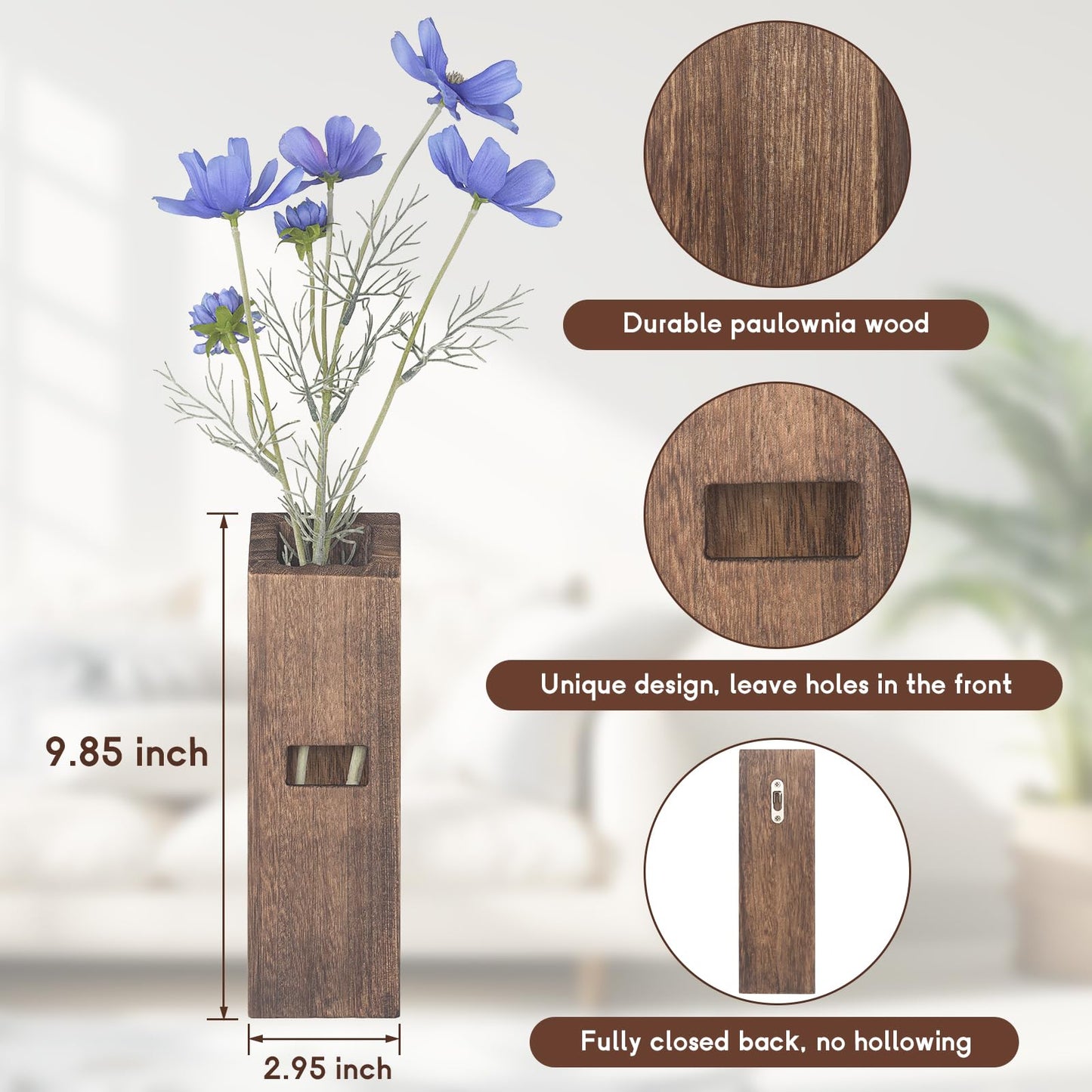 2 Pack Wood Wall Planter, Wall Decor Aesthetic for Living Room, Modern Farmhouse Entryway or Bathroom Decor, Unique Boho Vase for Holding Faux Greenery and Dried Flowers