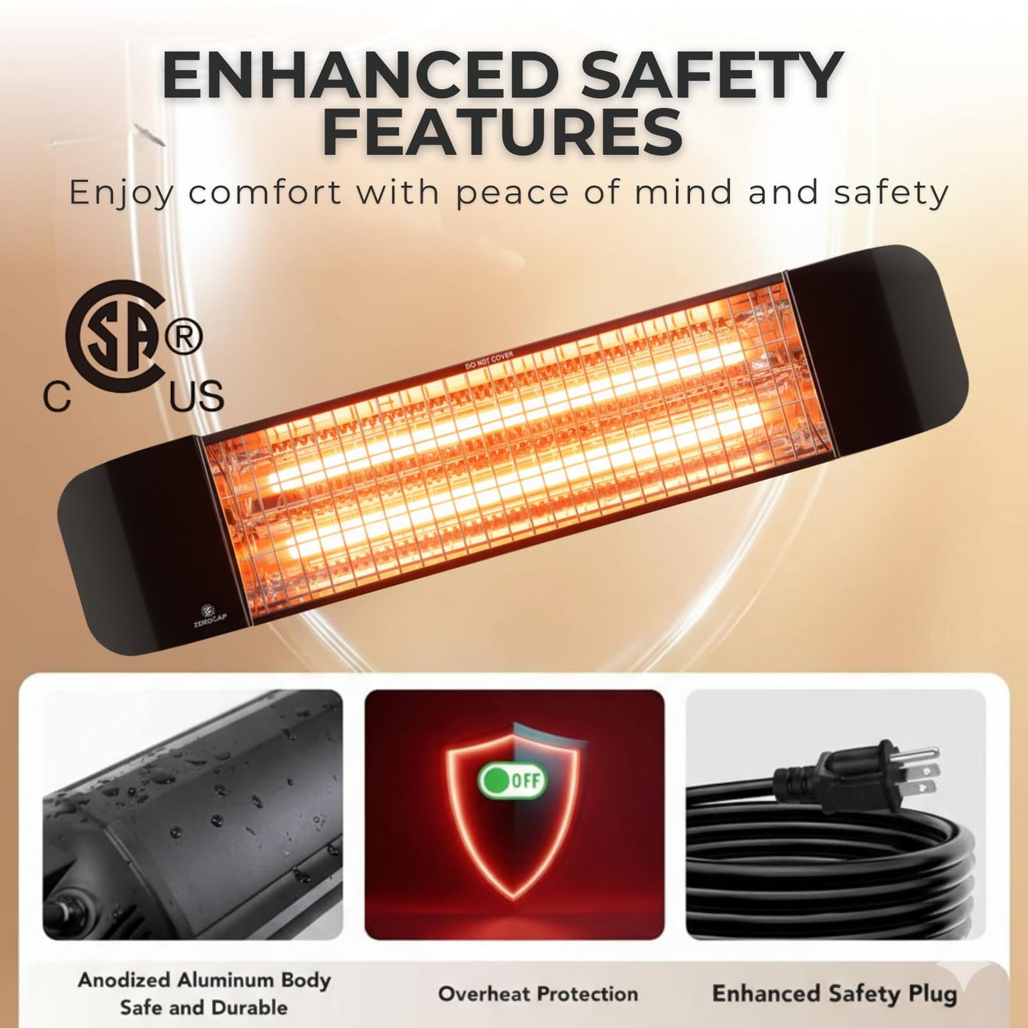 ZeboZap KDHT1500 1500W Infrared Electric Patio Heater for Gazebos, Pergolas, Decks, Garages, Backyards & Restaurants | Wall & Post Mounted Outdoor Heater