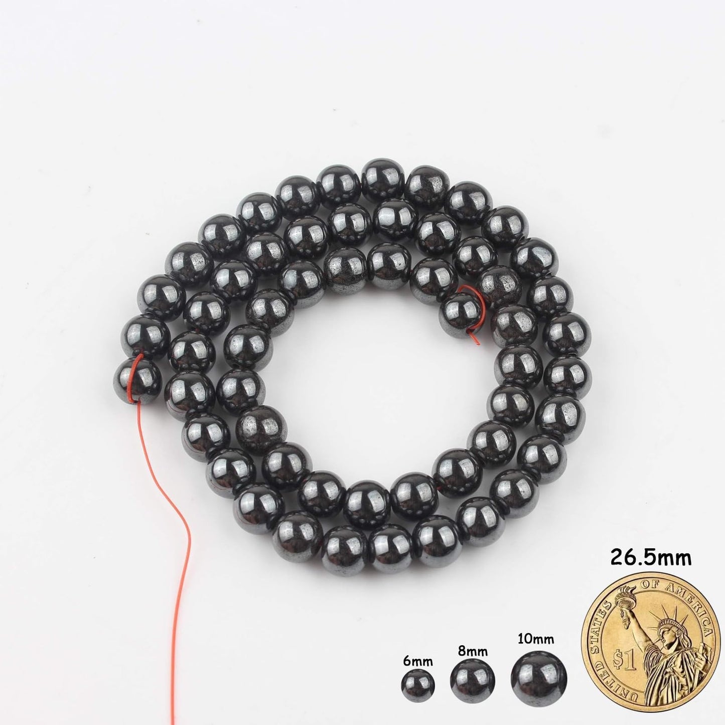 Yochus 60pcs Black Hematite Beads，6mm Healing Power Natural Stone Round Loose Beads for Jewelry Making Earring Necklace DIY Crafts