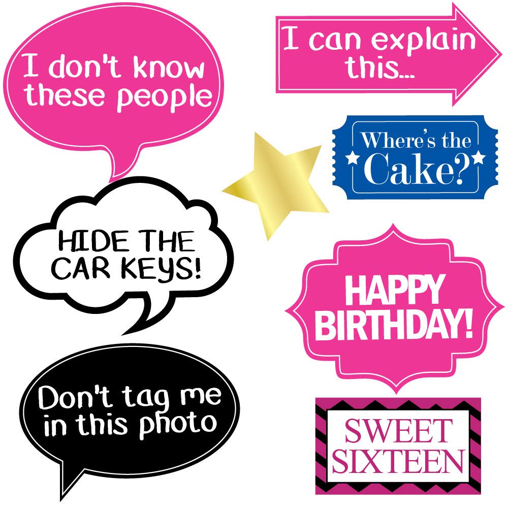 16th Birthday Photo Booth Props - 40 Pieces - Funny Birthday Party Supplies for Him or Her - Photo Booth Decorations, Favors and Gifts