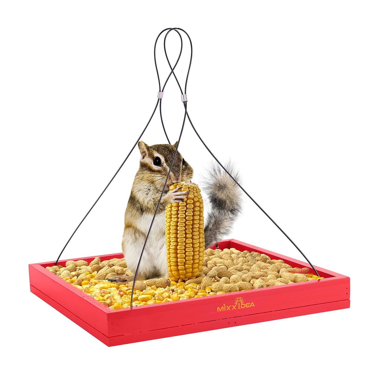 MIXXIDEA Bird Feeder Hanging Tray Seed Tray Wooden Platform Hummingbird Feeder Hanging Tray Mesh Seed Platform for Garden Yard Outside Decoration Attracting for Wild Birds (Red-1pk)