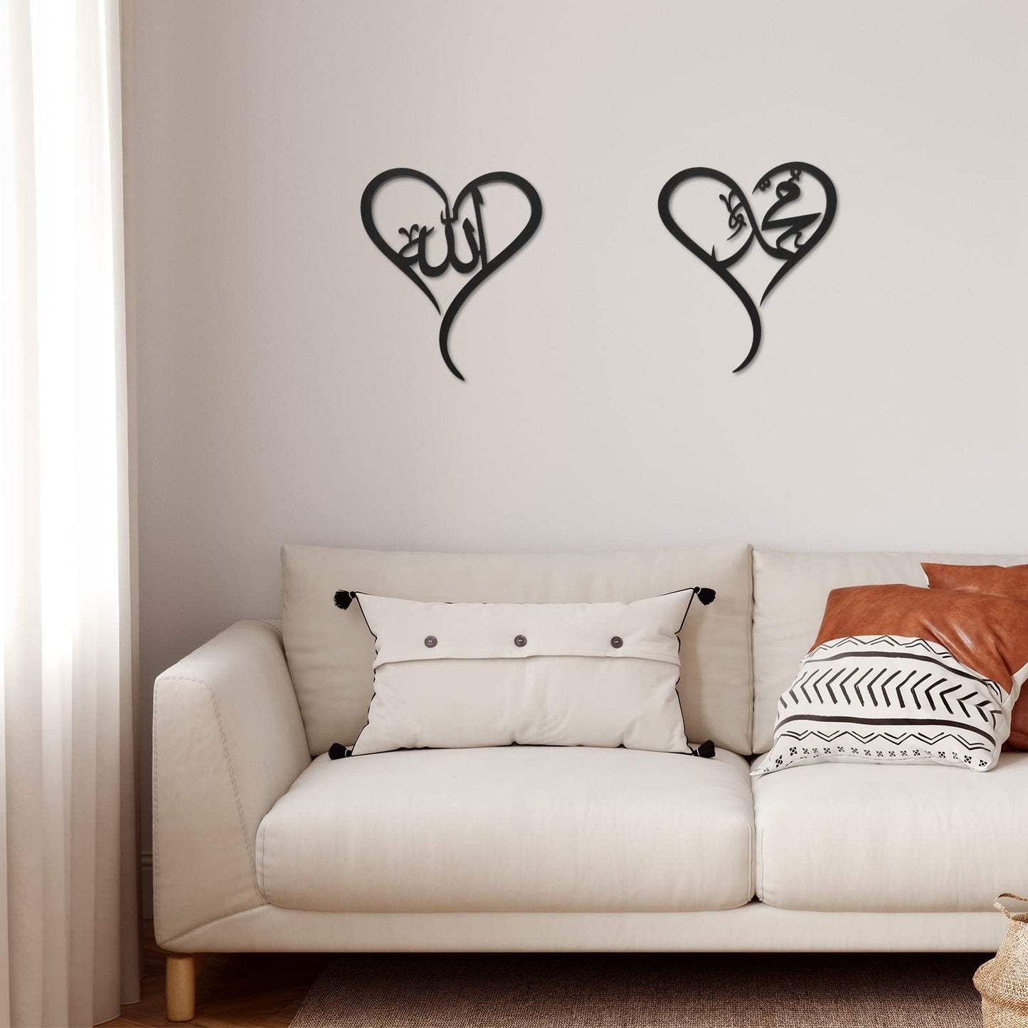 Yookeer 2 Pieces Islamic Wall Art Decor for Living Room Ramadan Muslim Gift Allah Mohammad Calligraphy Wall Indoor Decor Wooden Islamic Art for Eid al Fitr Home Bedroom(Black)