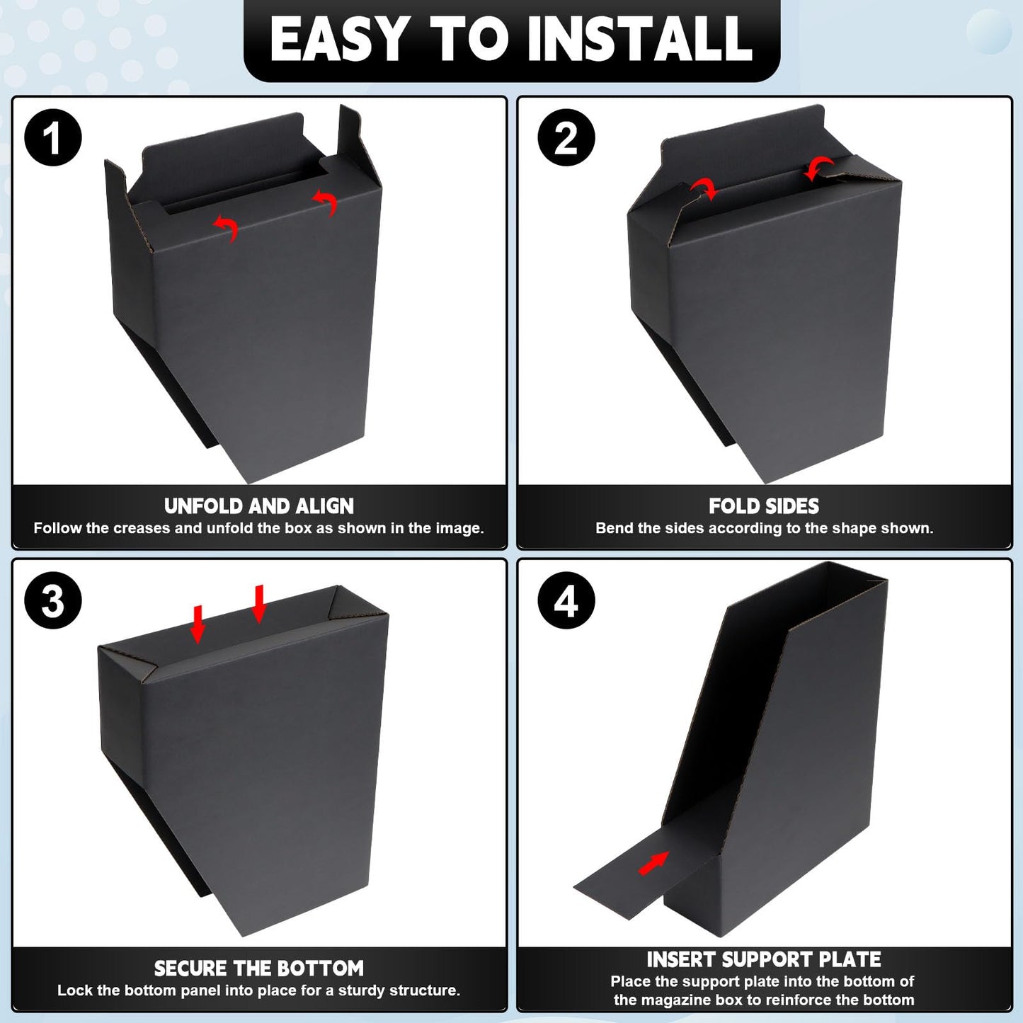 YOTINO Black Magazine Holder, 8 Pack Cardboard Magazine File Holders, Vertical Desktop File Holder Organizer, Sturdy Magazine Rack for Office, Home and Classroom
