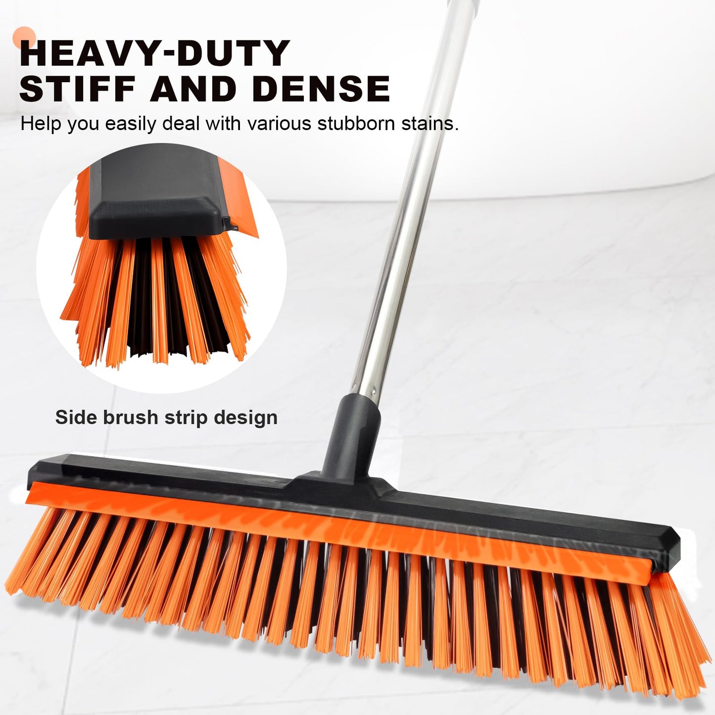 18" Push Broom Outdoor with Rubber Squeegee,Heavy Duty Broom Brush with Handle,Stiff Bristles for Patios and Deck Dirt Garage Warehouse Driveway Concrete Floor Cleaning Scrubbing