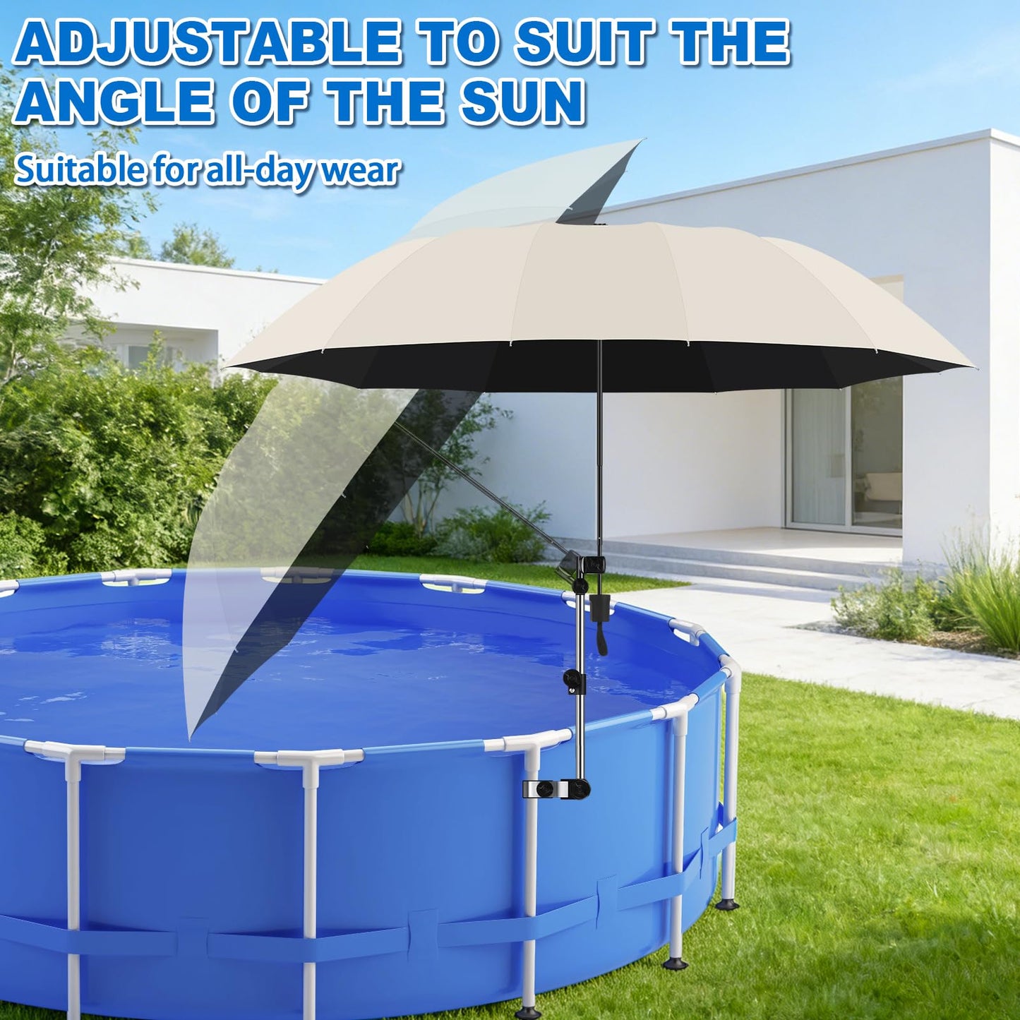 2 Pack Pool Canopy Shade for Above Ground, 50" Chair Umbrella with Clamp Adjustable, Portable UPF 50+ UV Protection Outdoor Umbrella for Patio/Backyard/Beach/Camp Trolley/Strollers/Golf Carts (Beige)