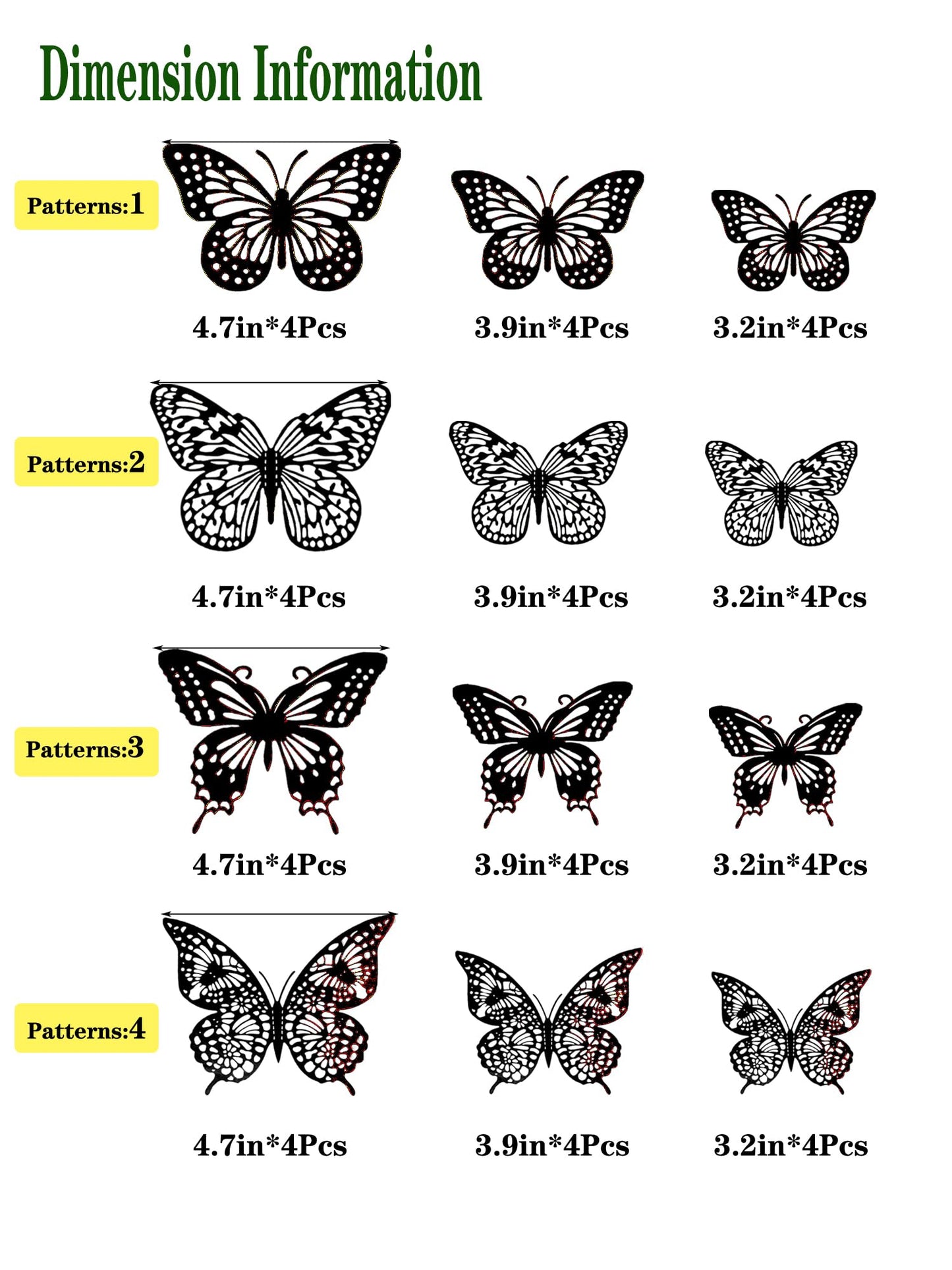 JOSDIOX 3D Black Butterfly Wall Stickers - 48 Pcs with 4 Styles & 3 Sizes, Removable Decor for Party Birthday Wedding Cake Balloon Decoration（48 Black