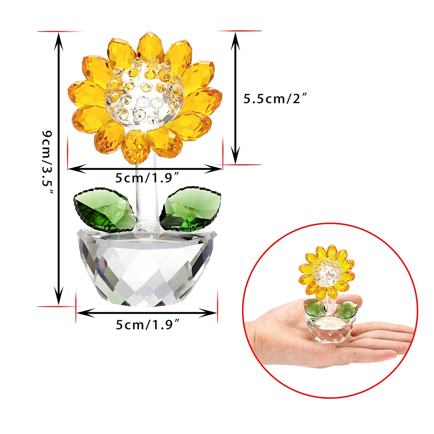 OwnMy Crystal Sunflower with Bud Glass Sunflower Figurine Collectible, Small Sunflower Ornament Paperweight Table Decoration with Gift Box, Glass Bouquet Flowers Centerpieces for Home Decors