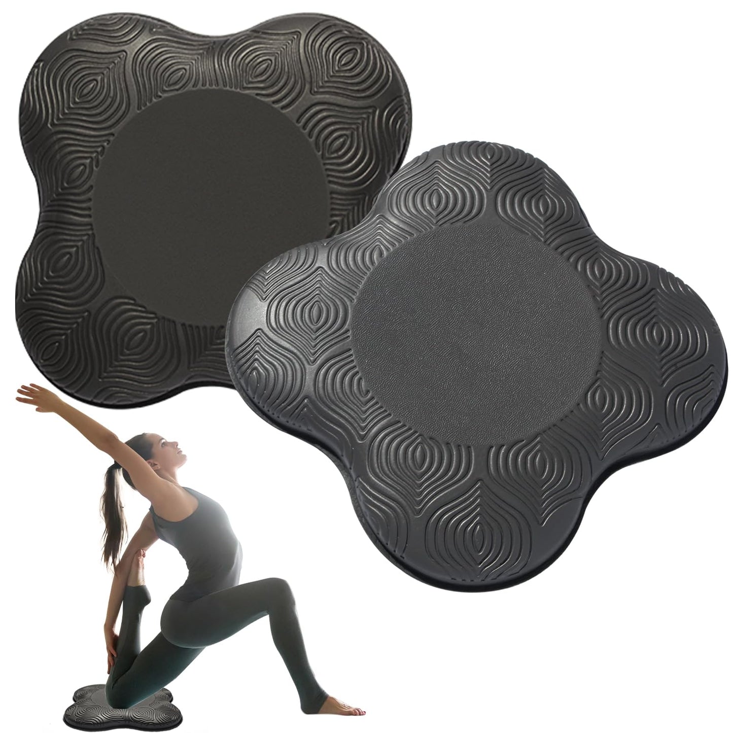 MBHKRRS 2 Pack Yoga Knee Pads Mat Set - Extra Thick Foam Kneeling Pad Cushion for Knees, Elbows, Wrists, Head - Yoga Essentials for Women Men, Non-Slip Pilates, Meditation, Floor Workouts (black)
