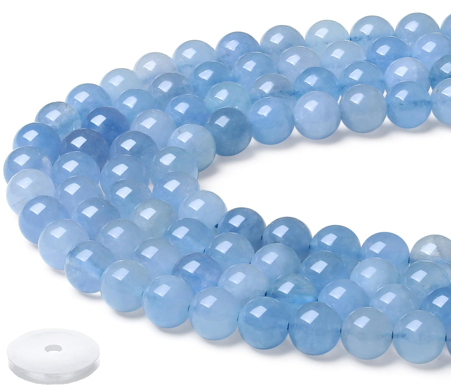 NUKAYAI Natural Stone Beads 100pcs 8mm Blue Aquamarine Round Stone Beading Loose DIY Smooth Beads for Bracelet Necklace Earrings Making