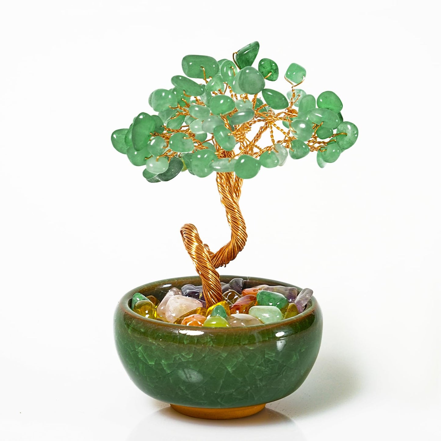 Green Aventurine Crystal Tree for Office Desk Home Room Decor, Crystal Tree of Life with Copper Wire, Ceramic Base, Meditation Gift for Women, Yoga, Birthday Gift