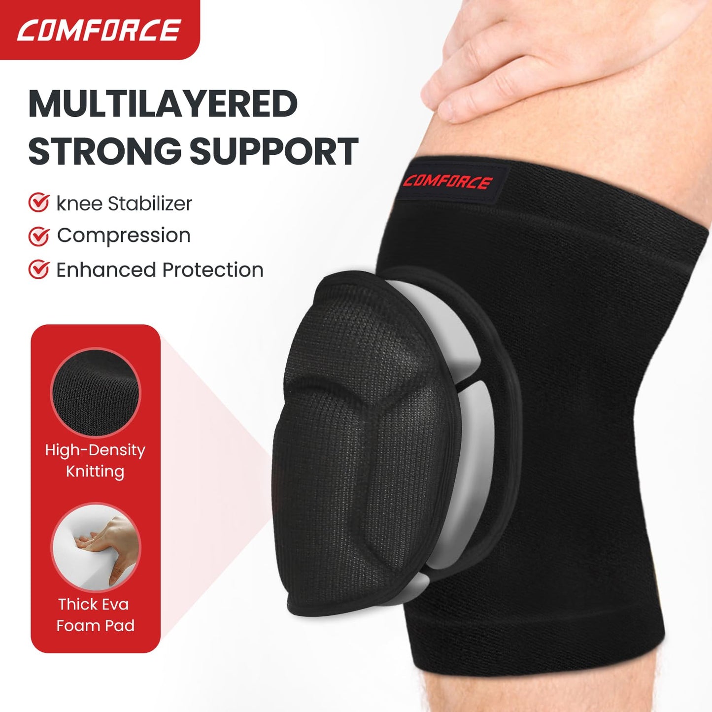 COMFORCE Protective Knee Pads with Thick Sponge for Volleyball, Anti-slip Knee Brace Collision Avoidance Knee Sleeve for Basketball, Gardening Housework, Yoga, Skateboarding, M