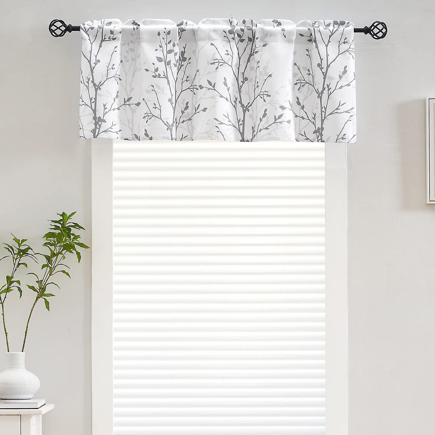 Luvyohmee Tree Branch Printed Curtain Valance, 18 inches Long Window Treatment Valance, Grey Window Valances for Kitchen, Bathroom, Dining Room, Living Room, Bedroom and Kid’s Room,1 Panel