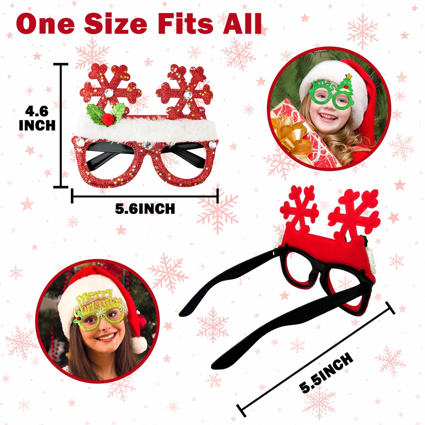 Leetous Christmas Accessories Bulk 24 Pack - Xmas Glitter Glasses Frames to Wear, One Size Holiday Eyeglasses Party Favors Supplies, Friendsmas Classroom Gifts Prizes Photo Props Decor for Costume