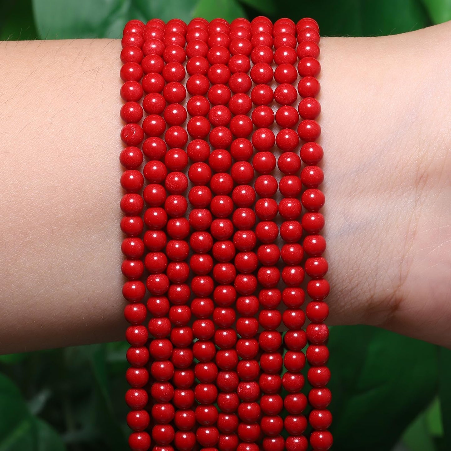 Songxi 90pcs 4mm Red Coral Natural Round Stone Beads for Jewelry Making, Smooth Loose Small Gemstone Beads for Bracelets Necklace, Chakra Stones with Energy Power