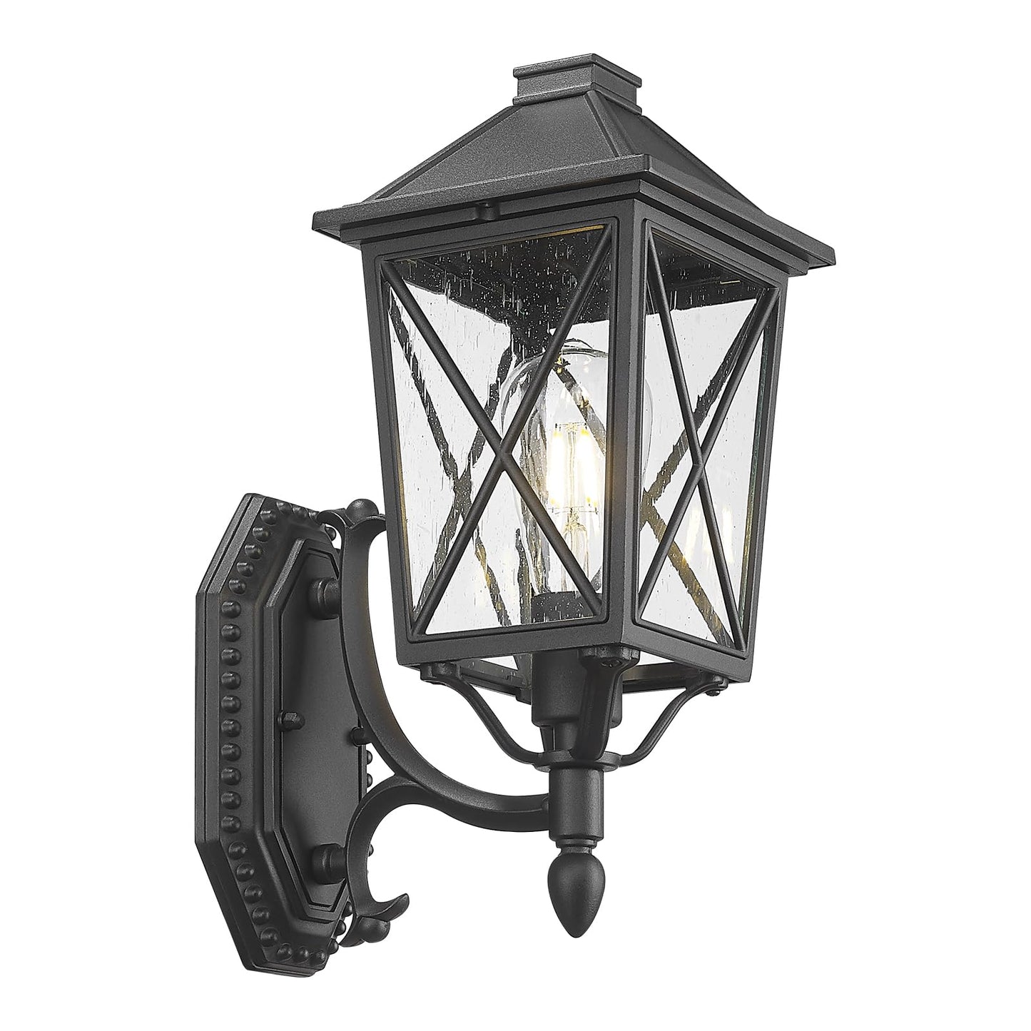 Darkaway Outdoor Wall Light Fixture,Outside Porch Lights Wall Mounted Seeded Glass Exterior Waterproof Lantern Modern E26 Socket Wall Sconce Lighting for Front Door Yard Patio