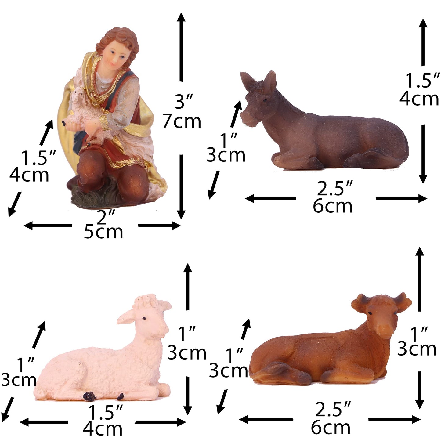Zayton Nativity Set Christmas Indoor Figurines 11 pcs Nativity Scene Set 5.5“ Holy Family Miniatures Statue Crib Jesus Manger Ornament Church Xmas Home Decoration