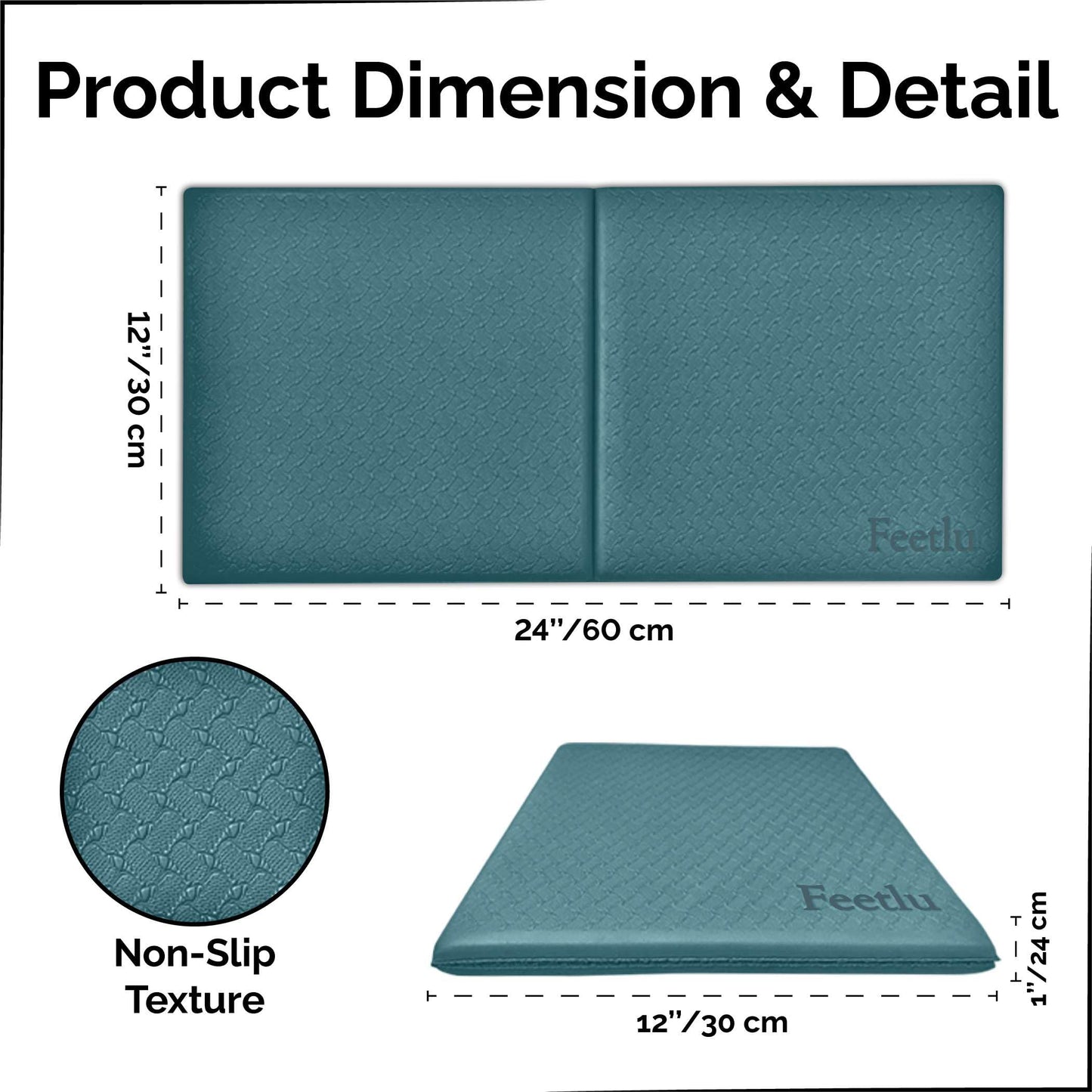 Feetlu Cushioned Yoga Knee Pad – 24” x 12” x 1/2” Extra-Thick Support for Workouts, Standing, and Kneeling Tasks (GRN)