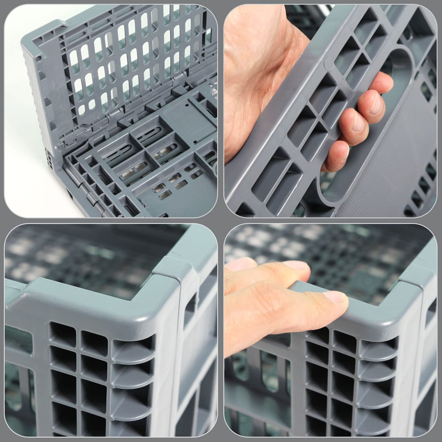 QTJH Collapsible Storage Bin/Containe， Transfer box,crate Transit storage of various items (Gray 23.6" L x 15.7" W x 8.6" H)