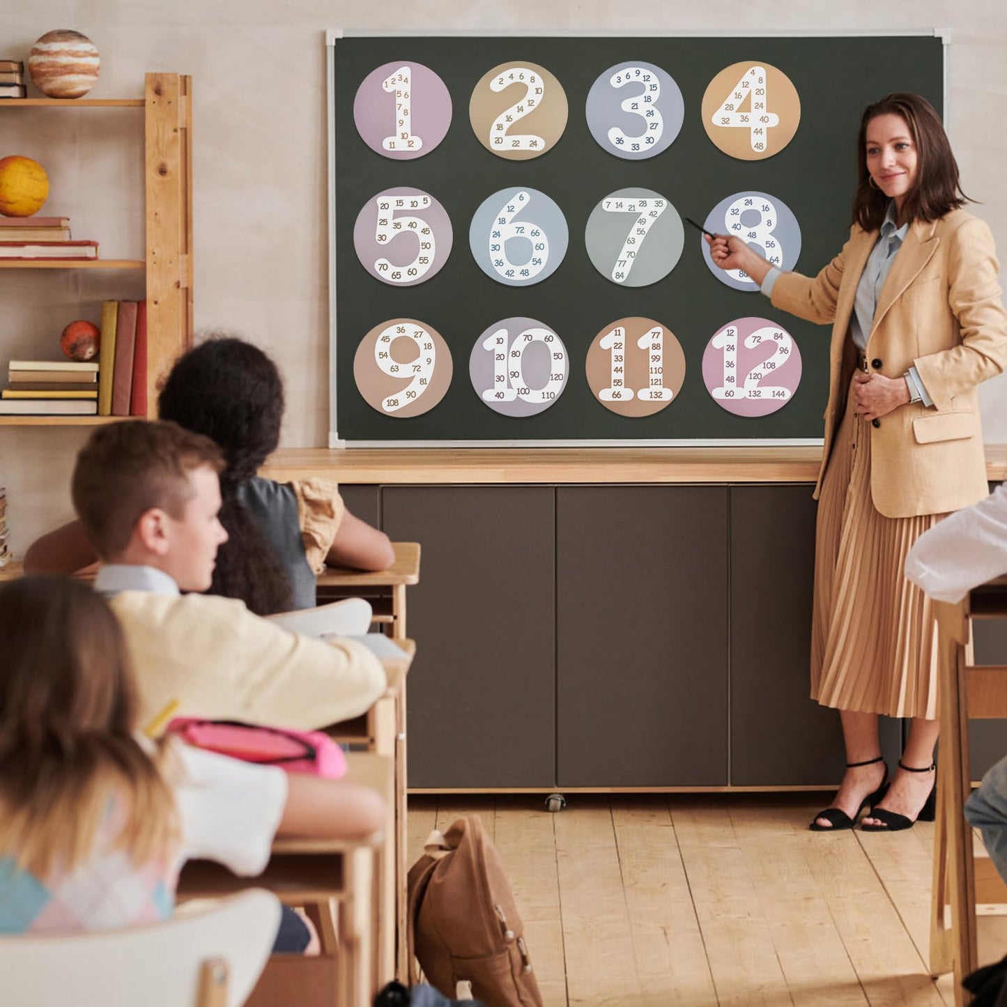CODOHI Math Multiple Posters from 1 to 12, Boho Counting Numbers Times Table Chart, 12 Pcs Round Double Sided Skip Counting Numbers Flash Cards Poster for Wall Classroom Home Leaning 10"x10"