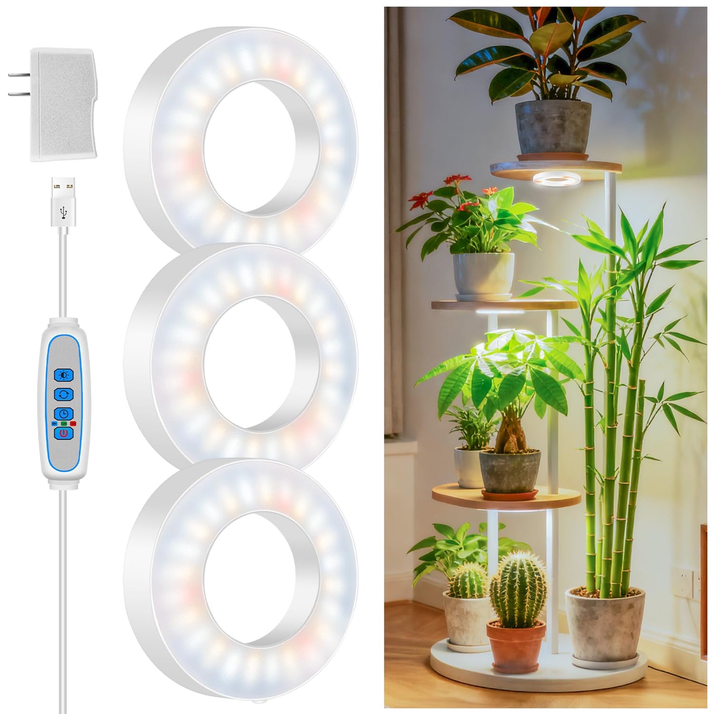 Kullsinss Ceiling Grow Light, 144 LEDs Full Spectrum Plant Lights for Indoor Growing with 6/12/16H Timer, 3 Spectrum Modes, 5 Brightness Levels, 3.5" Under Cabinet Grow Lamp for Small Plants (3-Head)