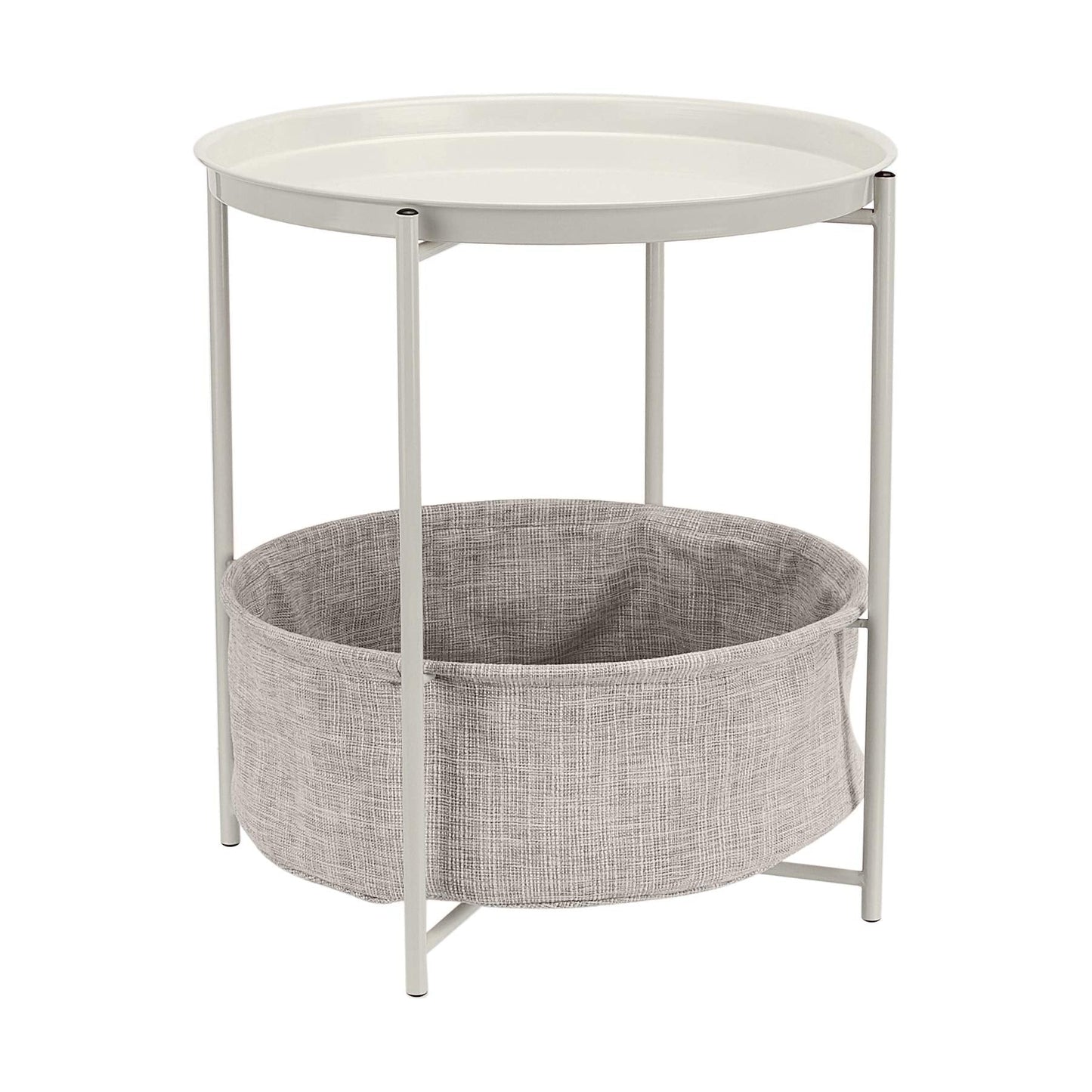 Amazon Basics Round Storage End Table, Nightstand with Cloth Basket, Bedside Table, White/Heather Gray, 17.7" L x 17.7" W x 18.9" H