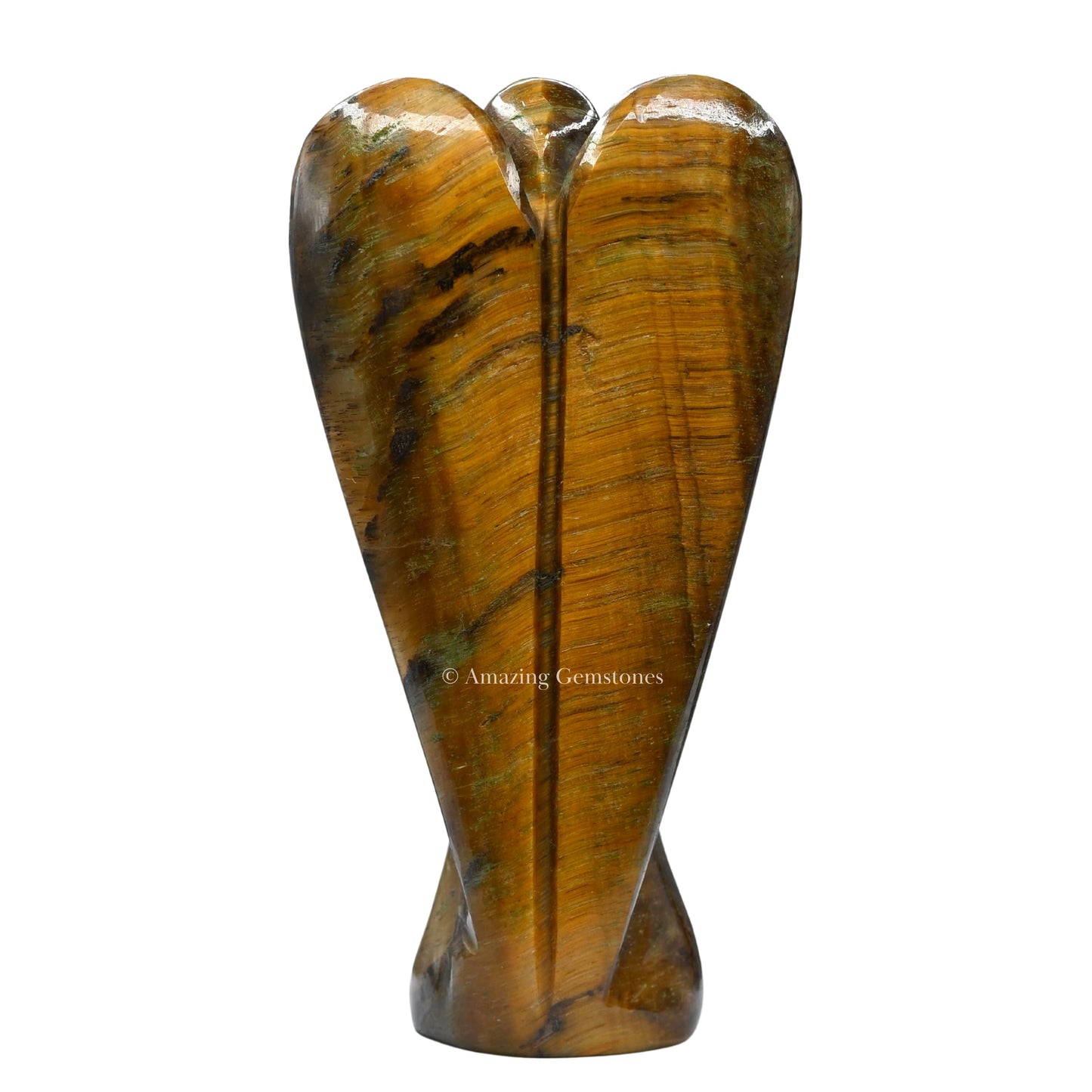 Tiger Eye Crystal Guardian Angel Figurines Ornament for Healing Birthstone, Decoration Statue (Hand Carved Pocket Gemstone Angel) (2 inch)