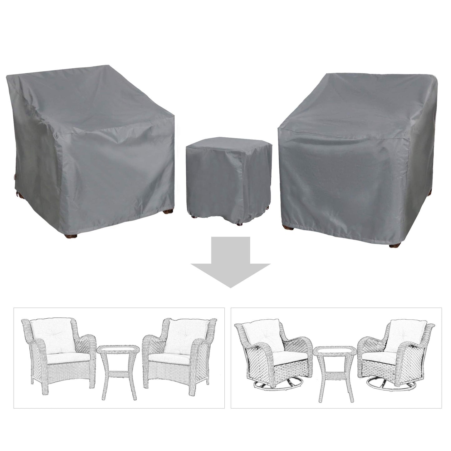 Baner Garden Patio Furniture Covers,Outdoor Furniture Cover Waterproof,Patio Furniture Set Covers for 3 Piece Outdoor Bistro,Patio Sofa Covers Set for 2 Chairs and Coffee Table,Grey