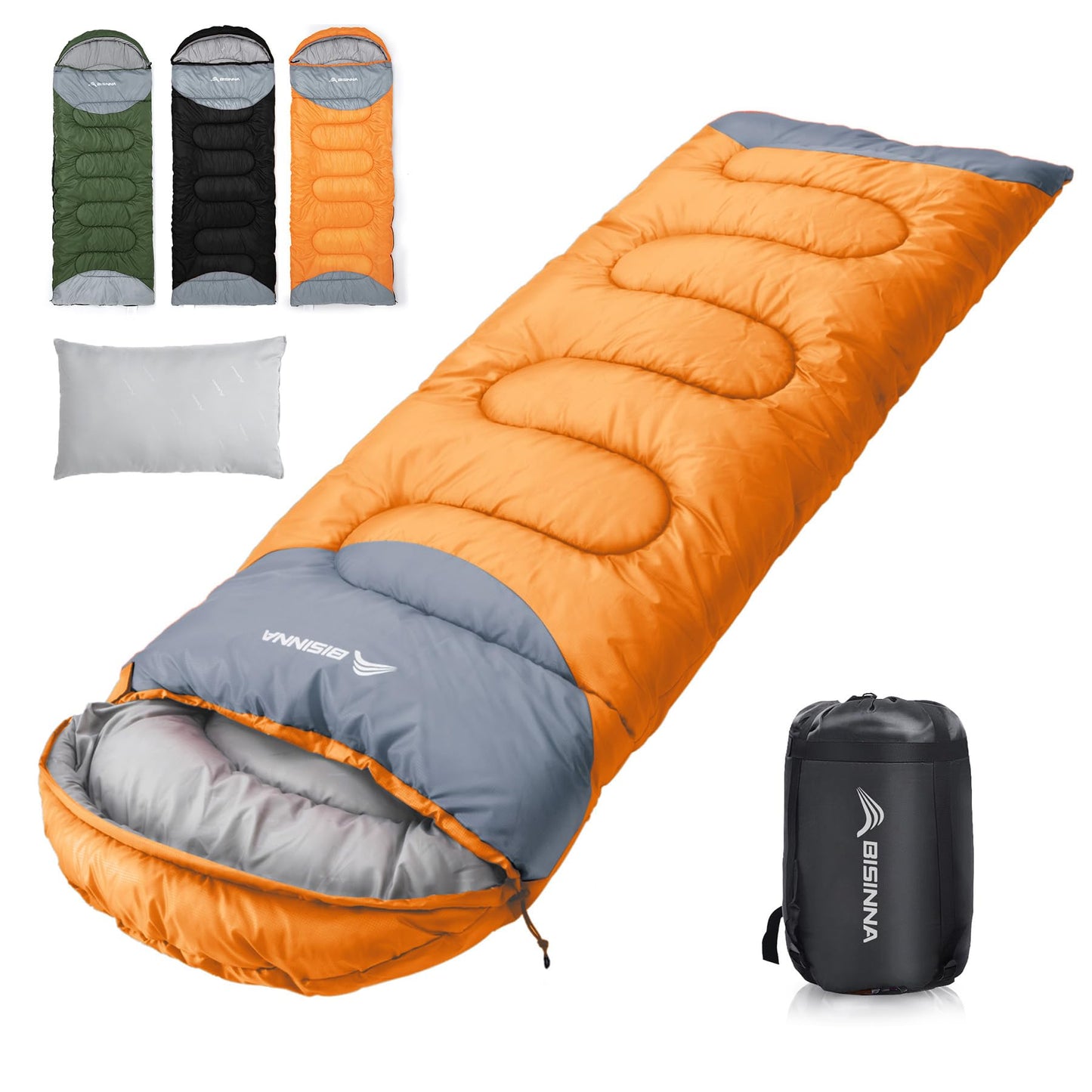 BISINNA 0 Degree Winter Sleeping Bags(480GSM) for Adults-Cold Weather Camping Sleeping Bag-Comfortable Warm Portable Sleeping Bags with Pillow Compression Sack for Backpacking Hiking Outdoor
