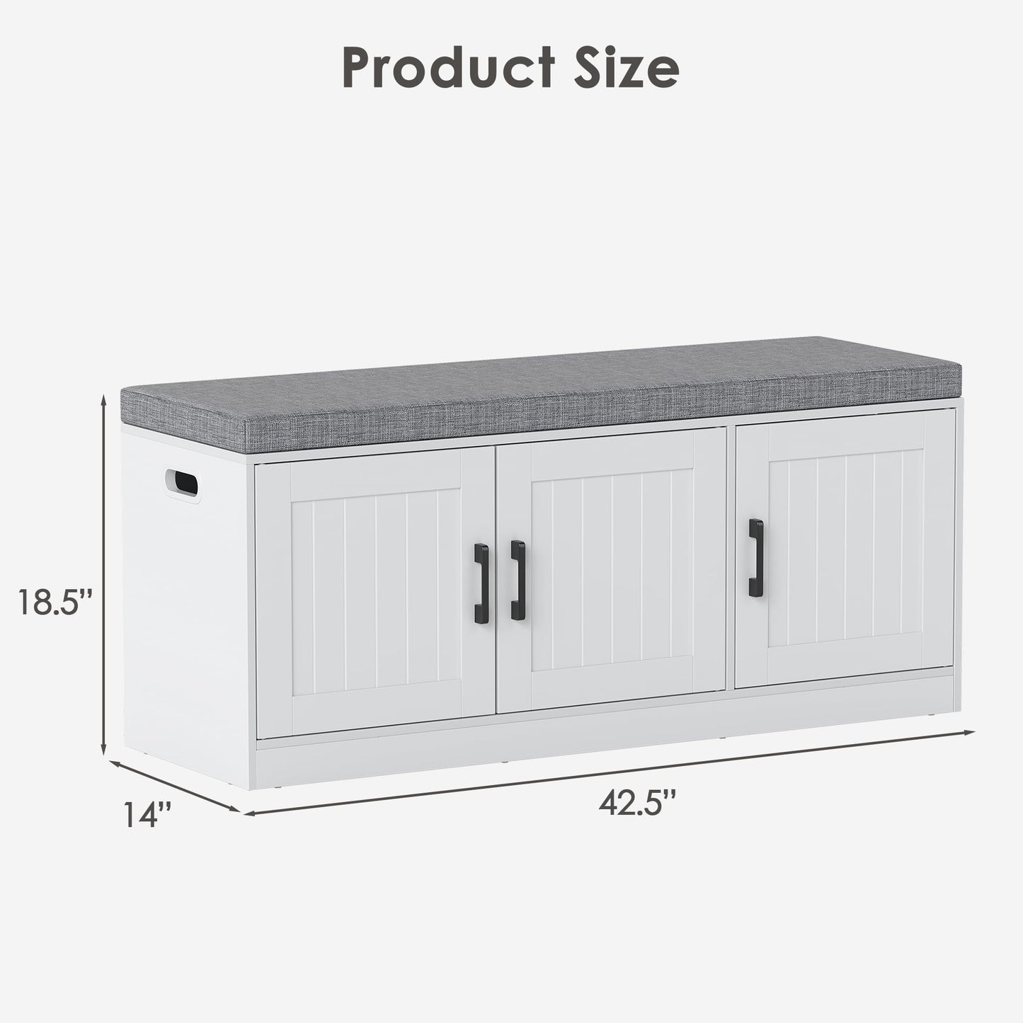 Suuiwau 3-Tier Shoe Storage Bench with Adjustable Shelf, Large Capacity Entryway Shoe Bench with Thickened Padded Seat Cushion and 3 Doors for Entry, Bedroom, Hallway (White,42.5 * 14in)