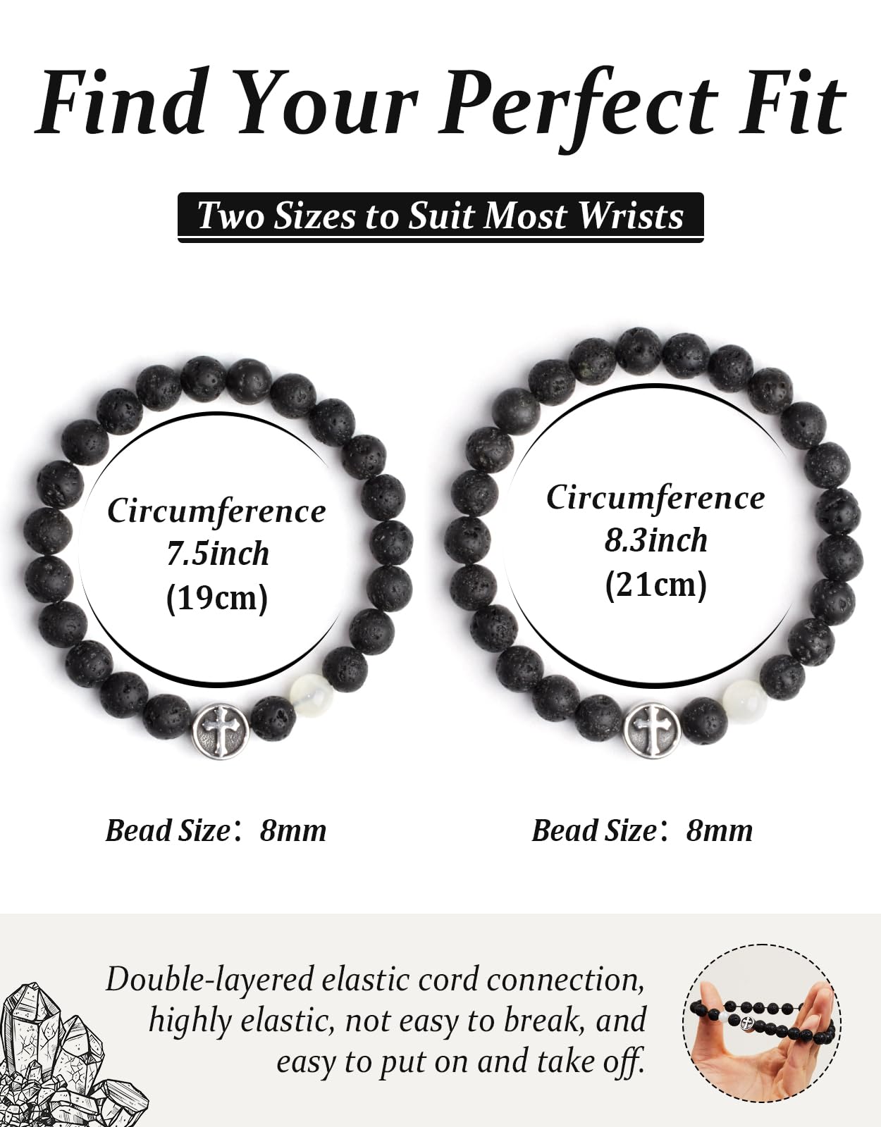 Landorilo Gifts for Men, 8mm Cross Natural Stone Beaded Bracelets, Volcanic Rock Healing Bracelet, Handmade Mens Jewelry Gift for Him, Husband, Son, Father, Friend(Happy Birthday-7.5in)
