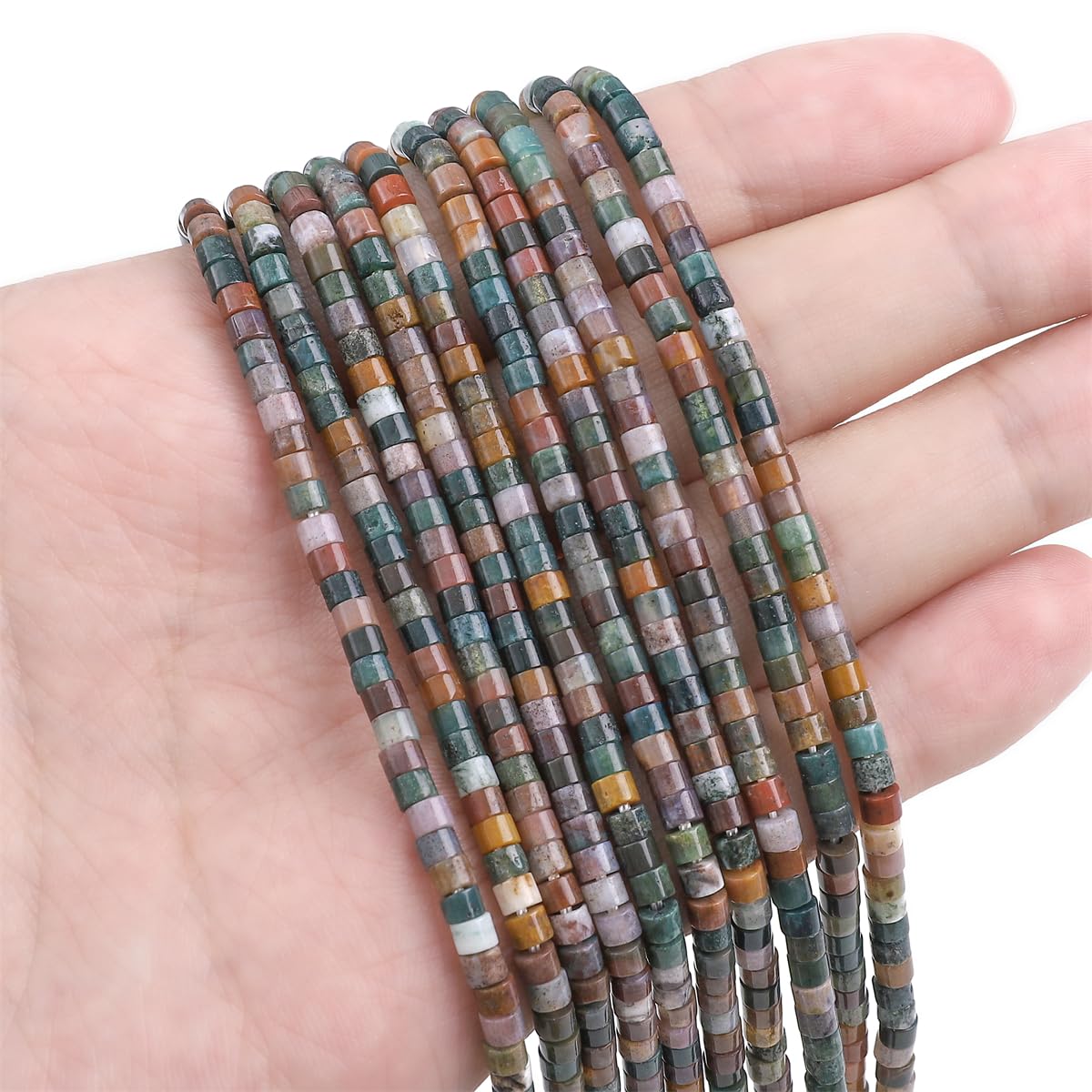 BEADIA Natural Indian Agate Spacer Beads Caps Flat Round Loose Beads for Beading Jewelry Making 3mmx2mm 38cm
