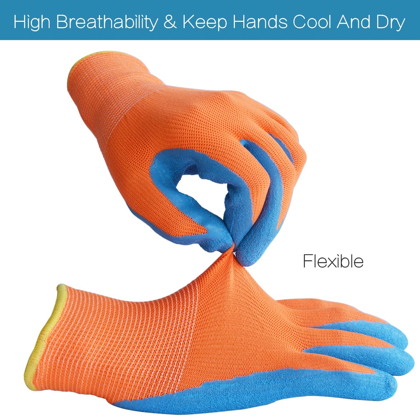 SECHAND Kids Gardening Gloves, 3 Pairs Non-Slip Garden Gloves for Toddlers, Preschoolers, Schoolchildren, Preteen, Childrens Rubber Coated Yard Work Gloves, Size 4 (Age 7-8)