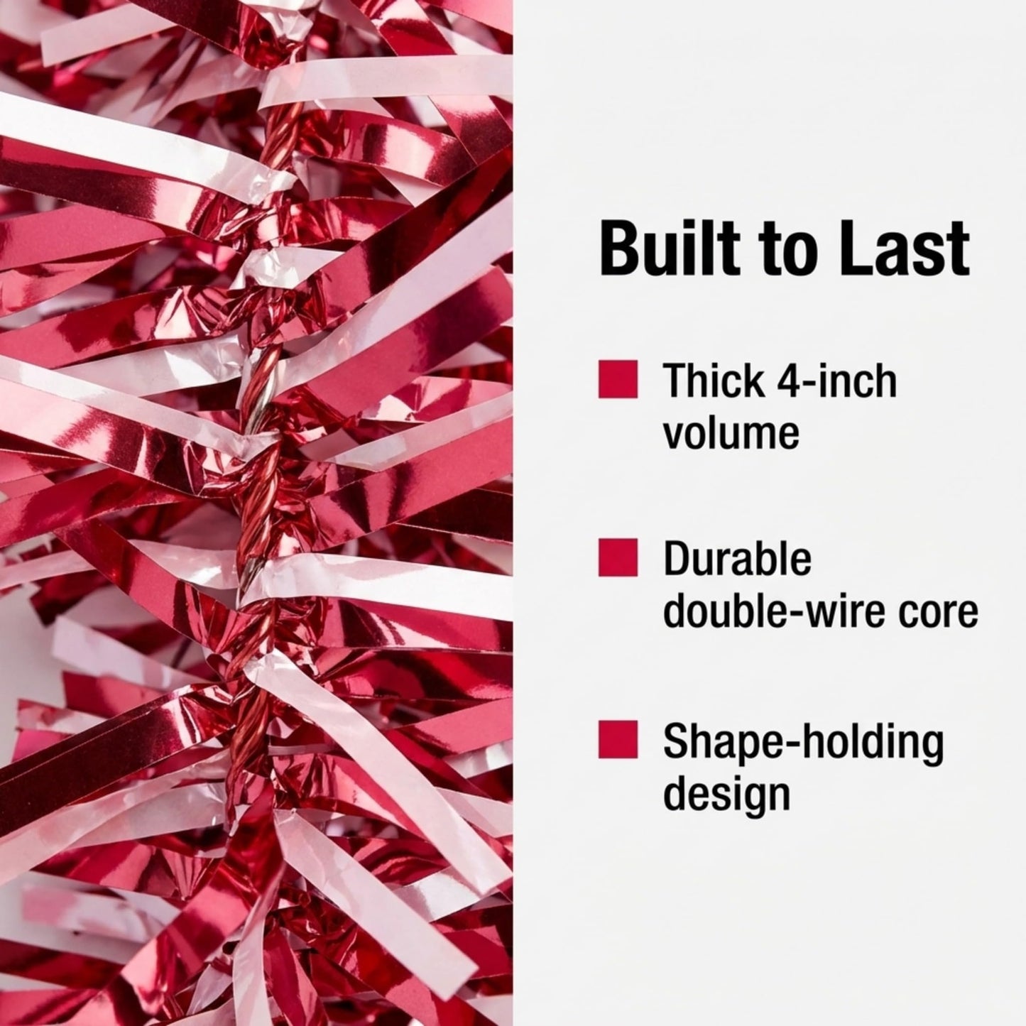 Anderson's Metallic Red, White & Pink Tinsel Twist Garland, 25ft Holiday Decoration, Christmas Tree Trim, Parade Float Decor, Party Supplies, Halloween, Graduation, Indoor/Outdoor Event Garland