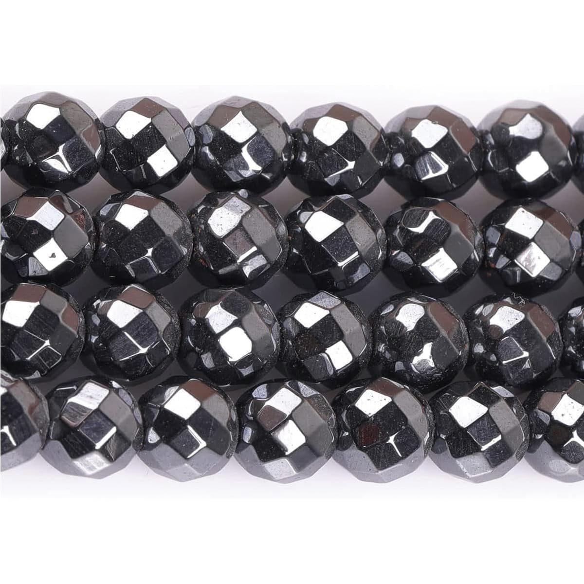 HAAMIIQII 65pcs 6mm Natural Black Hematite Loose Gemstone Beads Faceted Round Spacer Stone Beads for Jewelry Making DIY Bracelets Necklaces Crafting
