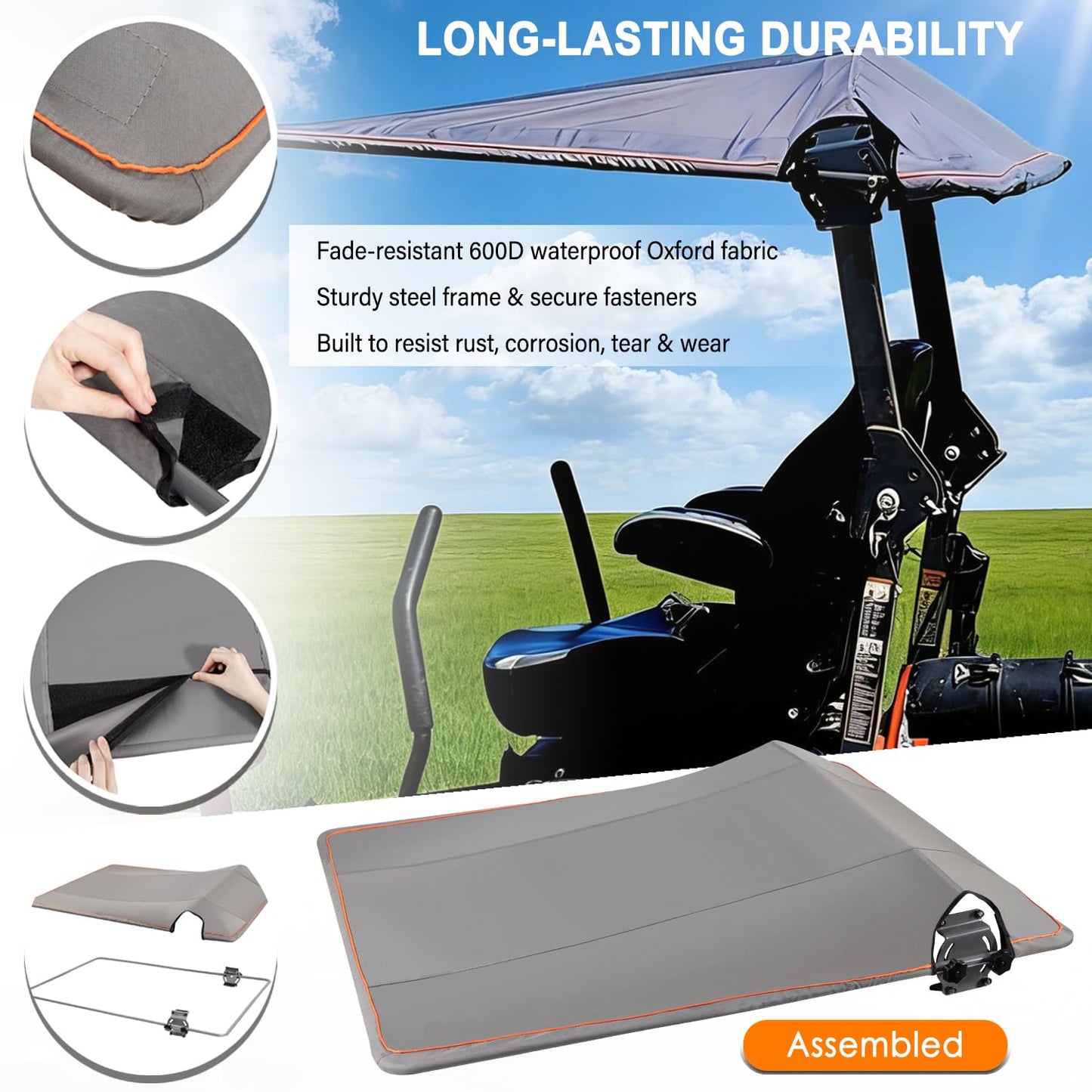 Bonbo 596542901 Riding Mower Sun Shade Sun Canopy Fits for Husqvarna Zero Turn Mowers and Lawn Tractors with ROPS Bars Heavy Duty Riding Mower Sun Canopy