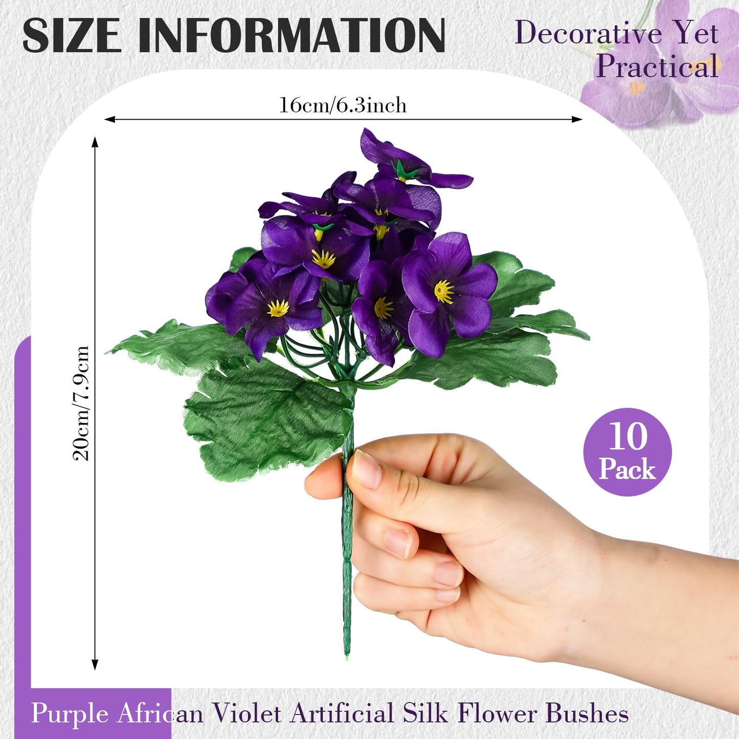 Maysing 10 Pcs African Violet Artificial Plant Purple African Violet Individual 9 Inches Artificial Flowers for Home Decoration Office Decor Gift