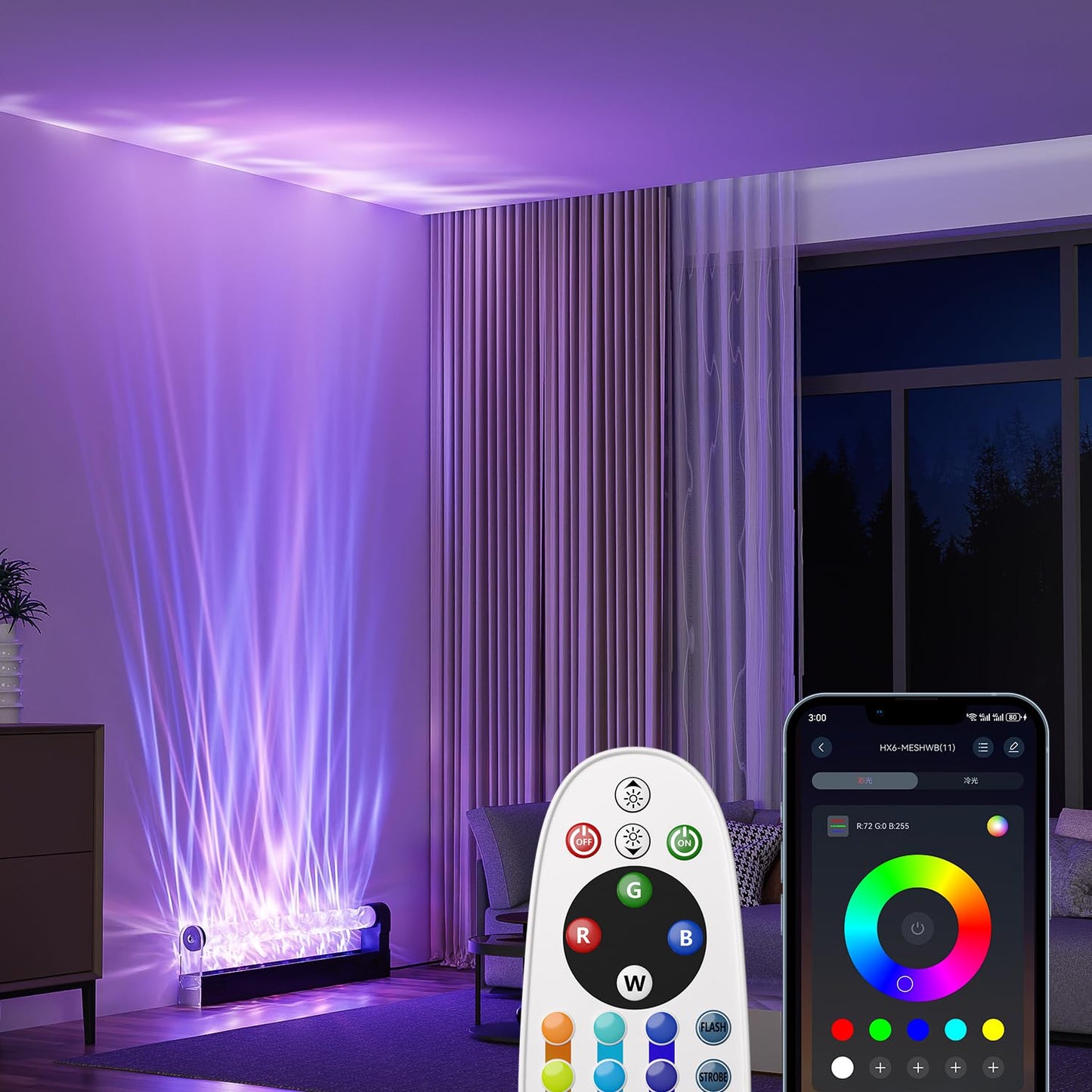 RGB Led Light for Wall Decor, Ambient Lighting for Bedroom, Mood Lighting for Living Room, Ocean Wave Light Projector Light for Game Room