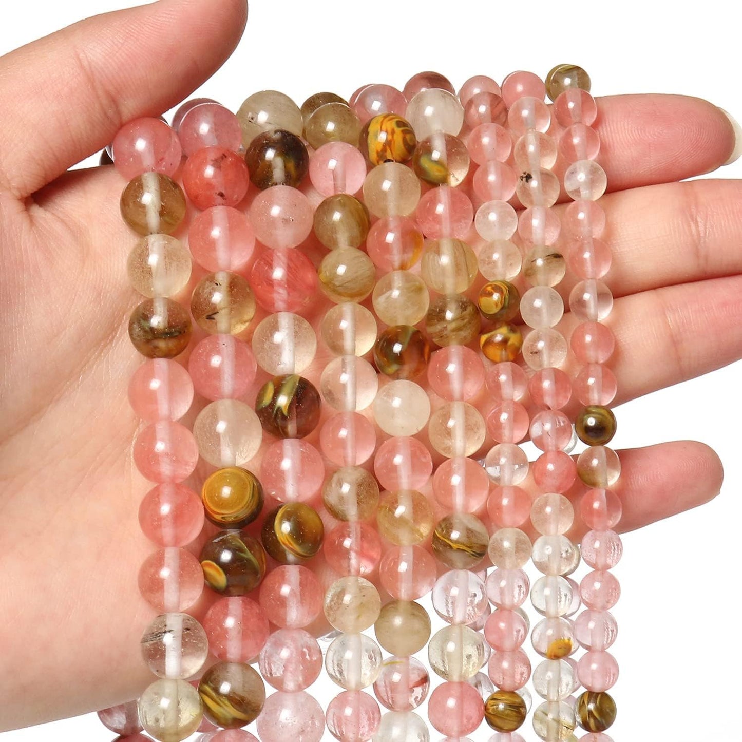 About 45pcs 8mm Natural Stone Beads Fire Cherry Quartz Beads Energy Crystal Power Gemstone for Jewelry Making, DIY Bracelet Necklace