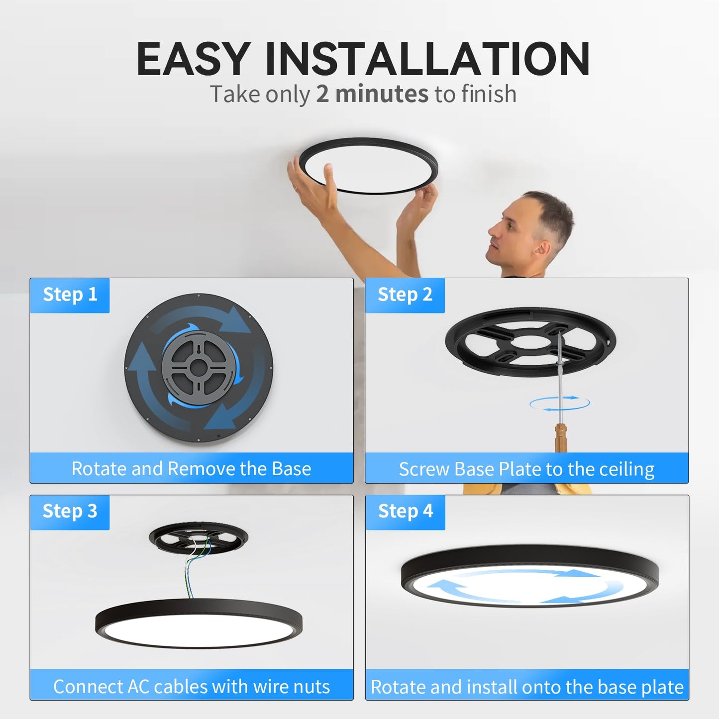 WKONCLDY 6Pack 3200lm LED Flush Mount Ceiling Light, Super Slim 12 inch LED Ceiling Light, 5000K LED Ceiling Light for Bedroom, Living Room, Dining Room (Black, Six Pack)