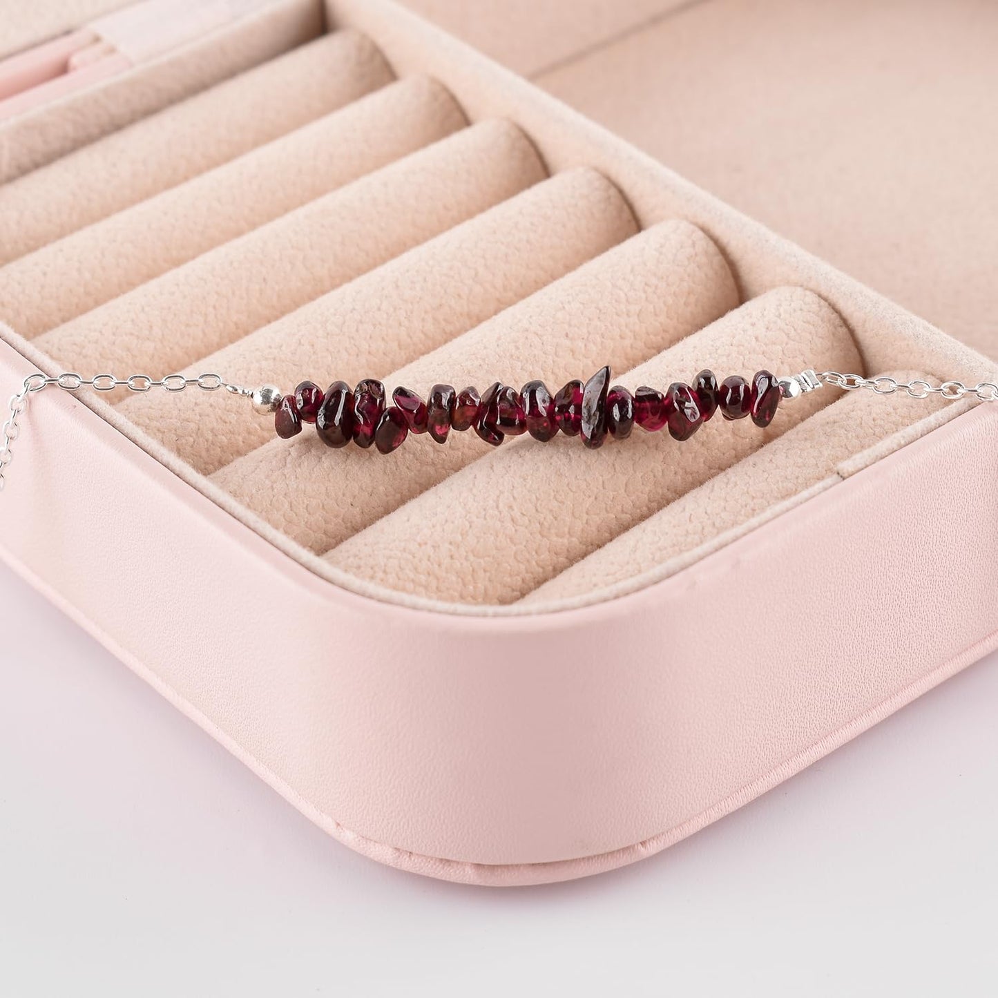 Garnet Bracelets For Women Nuggets Bar Bracelet Natural Gemstones June Birthstone Silver Plated Jewelry Adjustable 7 to 8 inch Chain Chakra Crystals Trendy Gifts For Her Birthday