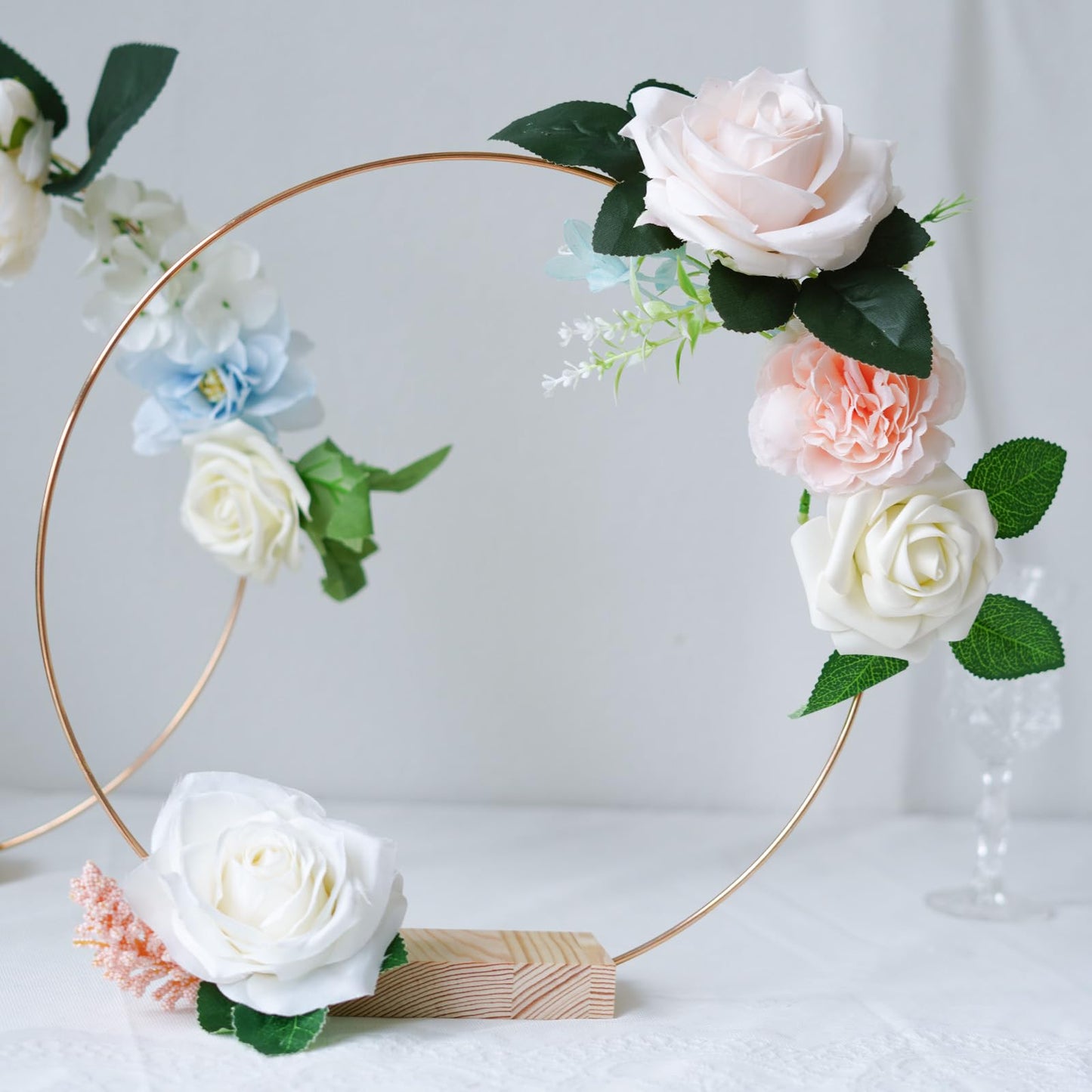 GUDELAK 12Pcs 12 Inch Floral Hoop Centerpiece Table Decorations, Metal Gold Center Pieces Decoration for Table with Wood Base, Table Centerpieces for DIY Wedding Decor Wall Hanging Crafts