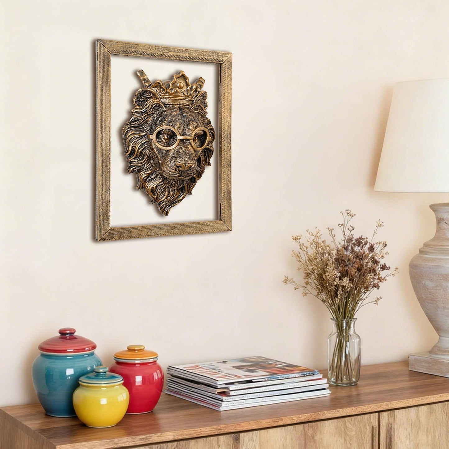 Zotabe 5PCs Animal Heads Wall Decor, Animal Sculptures Wall Dec, Moose Head Wall Mount, Lion Art, Resin Wall Hanging Decoration for Living Room Bedroom Kitchen Gift (Royal Specs Lion, 1)