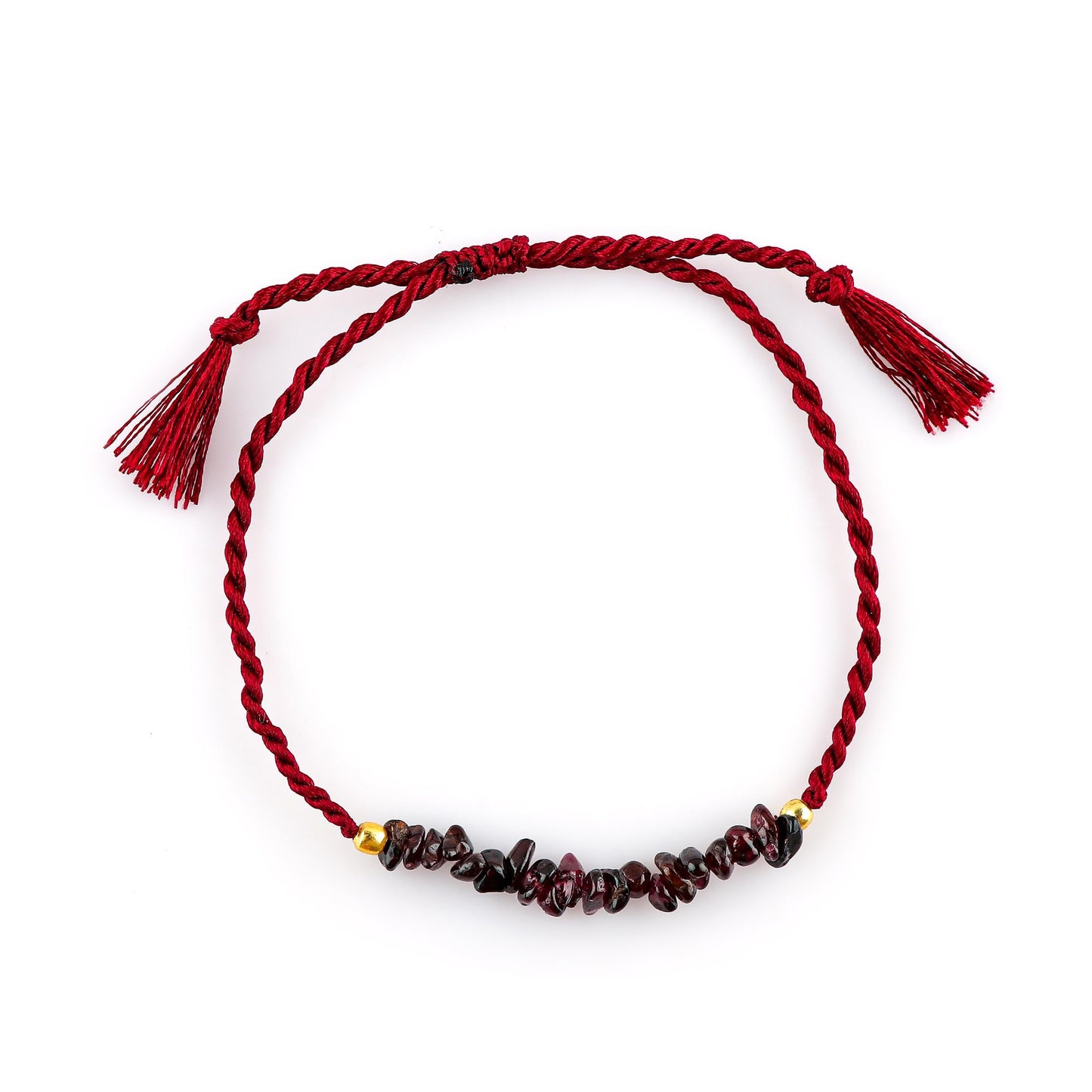 NJCRAFT Red Garnet Bracelet for Women | Natural Red Garnet Gemstone Chips Adjustable Braided Bracelet (Approx. 6 Carat) | Handmade Slider Rope Bracelet 6+4 Inch | Minimalist Jewelry Gift