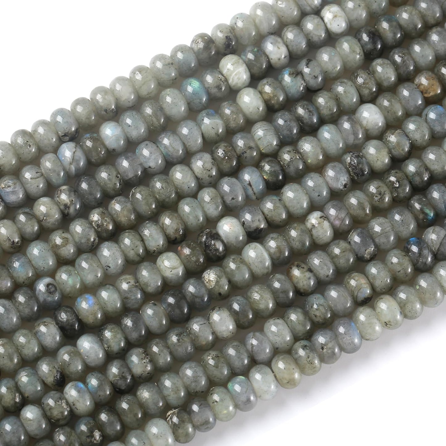 5x8mm 76pcs Natural Gray Labradorite Stone Rondelle Spacer Loose Beads Abacus Disk Stone Round Loose Gemstone Beads for Jewelry Making DIY Bracelet Necklace