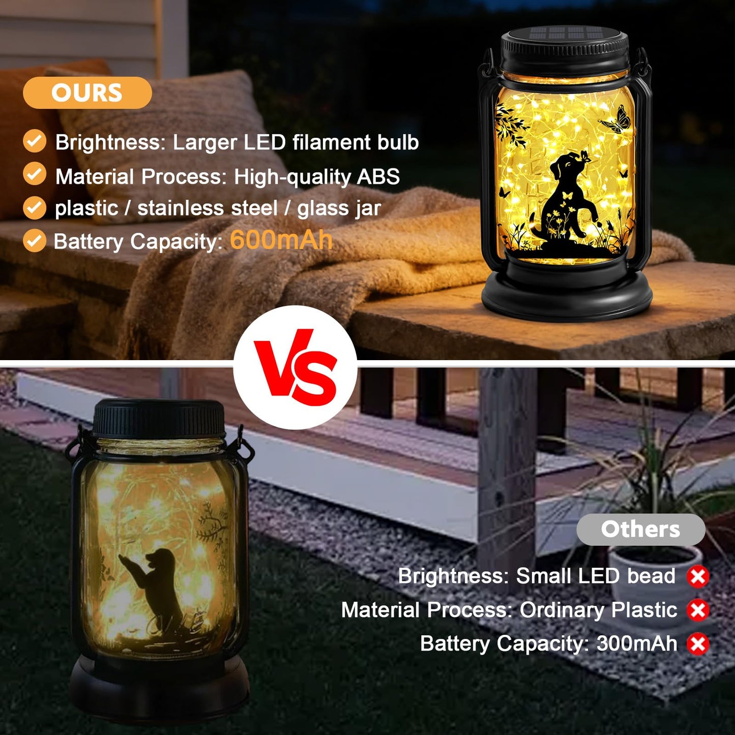Dog Solar Lanterns, Outdoor Hanging 3in1 Solar Lantern with Stake, Mother's Day Birthday Gifts for Mom Women Grandma Dog Lover, Dog Butterfly Mason Jar Waterproof LED Lights for Yard Lawn Garden Decor
