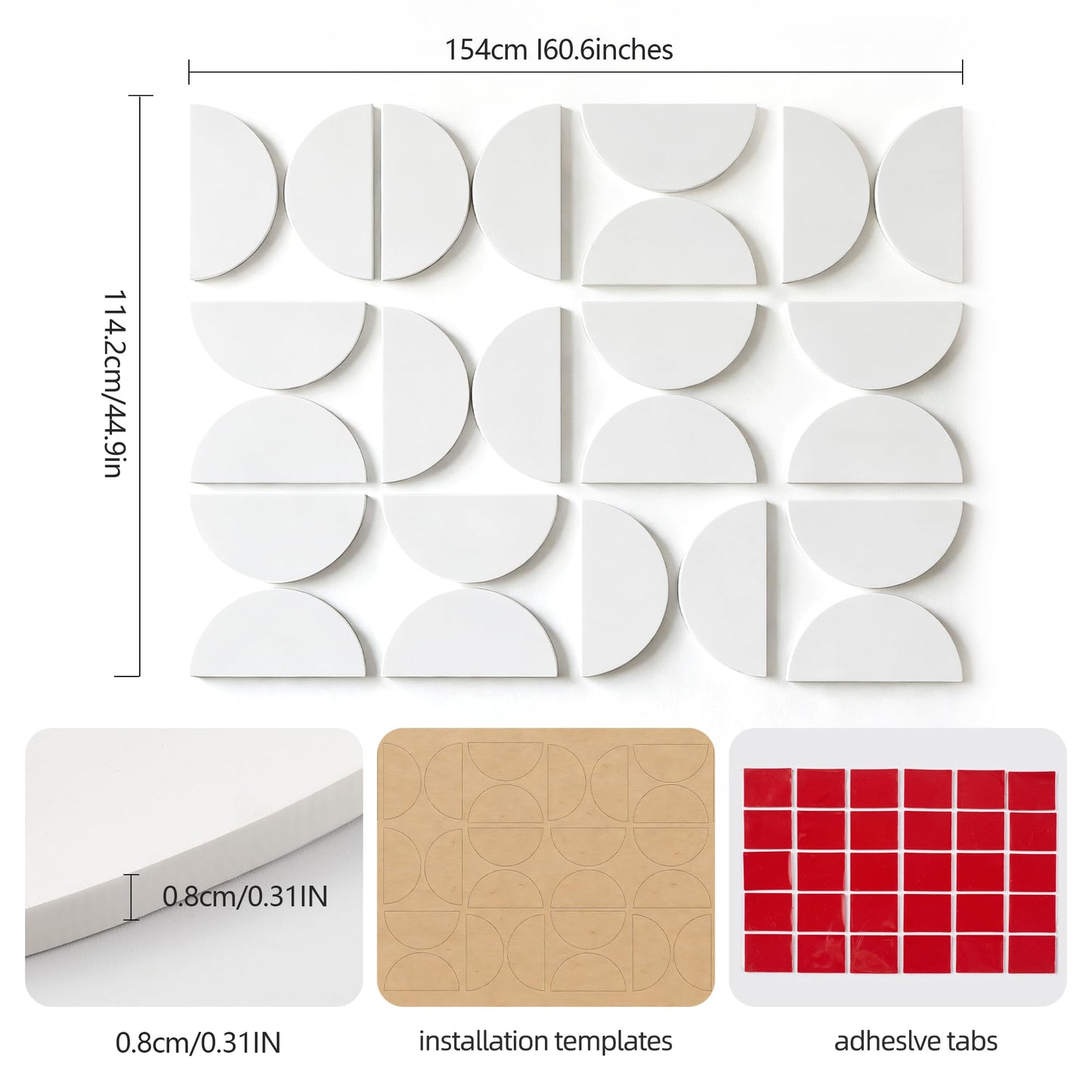 Half Circles 3D Wall Panels, Wall Decor Accents, Geometric Art, Large Wall Art, Landscape Home Decoration Modern and Minimalist For living Room,Bedroom, Office-24-Pack Panel Kit (White-24 PACK)