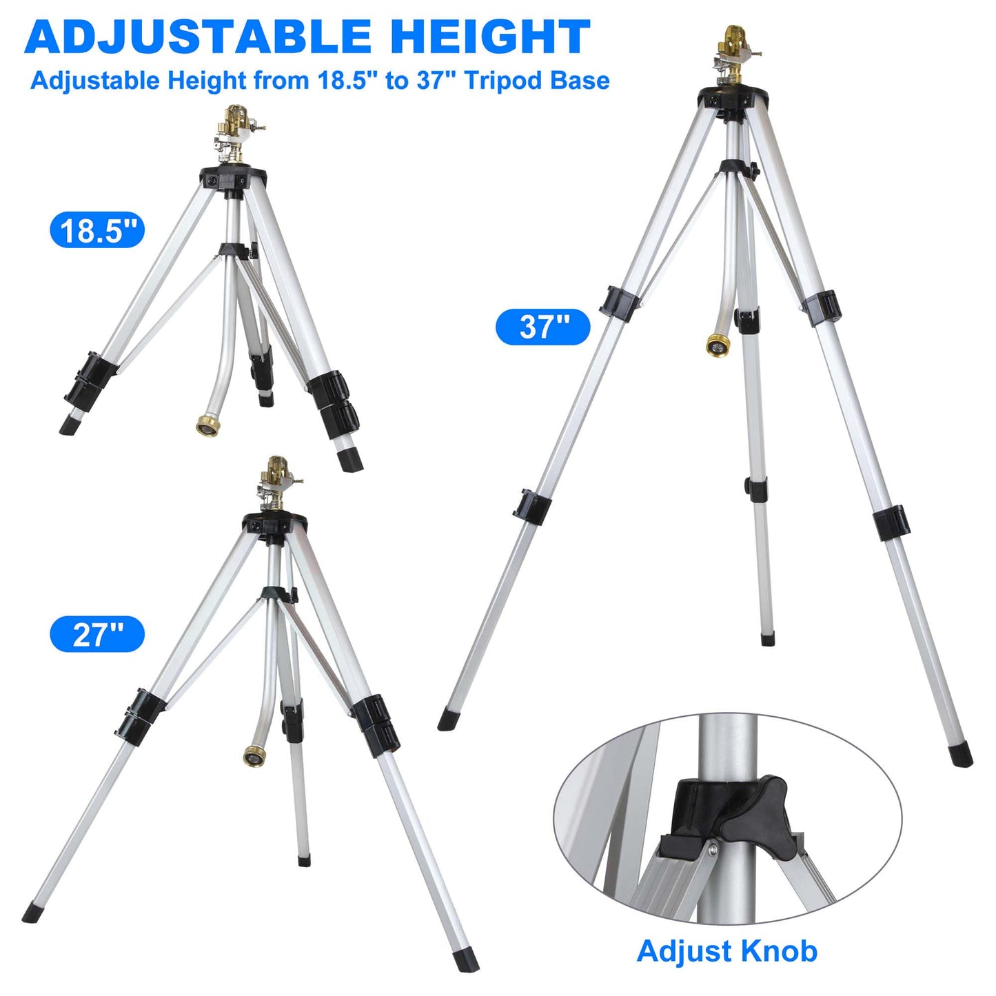 37" Metal Telescopic Tripod Sprinklers, 2 Pack Heavy Duty Impact Lawn Sprinkler for Large Areas, Yard, Courtyards and Gardens