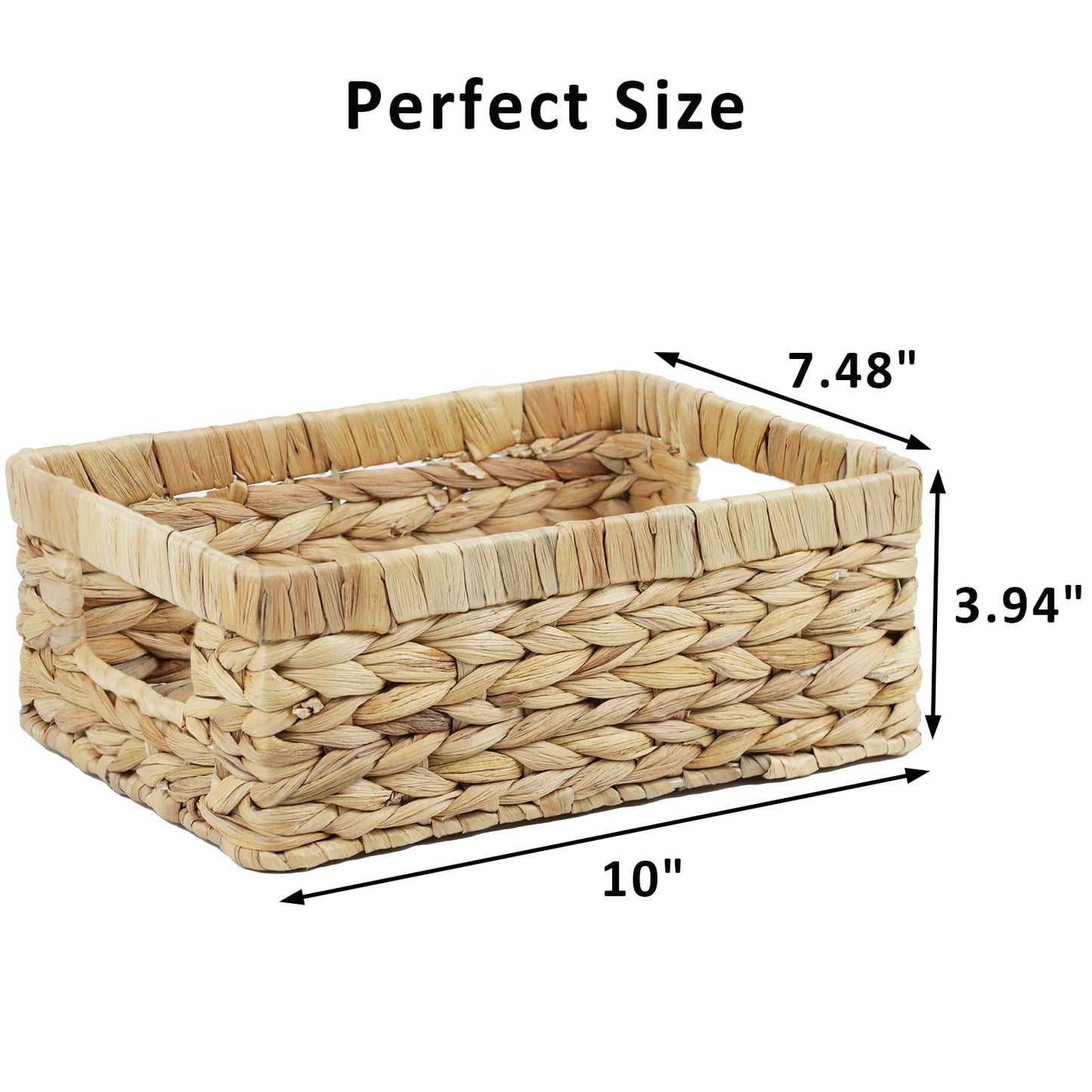 Wicker Baskets, Baskets for Organizing, Rattan Woven Basket for Storage, Organizer Bins with Built-in Handles, Storage Basket for Shelves (Water Hyacinth, Small)